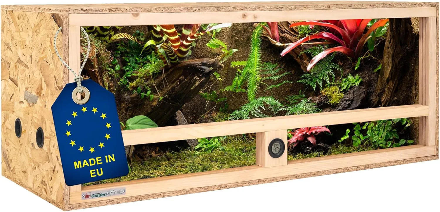 Bild von ITA Holzterrarium 100x40x40 cm mit Seitenbelüftung und Hygrometer, FSC zertifiziert für Reptilien und Amphibien
