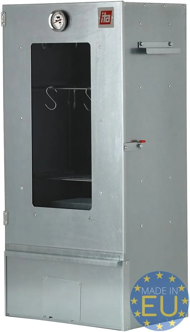 Bild von ITA Räucherofen 7000 Premium Räucherschrank aus legiertem Stahl mit Sichtfenster und Thermometer, geeignet für Kalträuchern und Heißräuchern, Qualität Made in EU