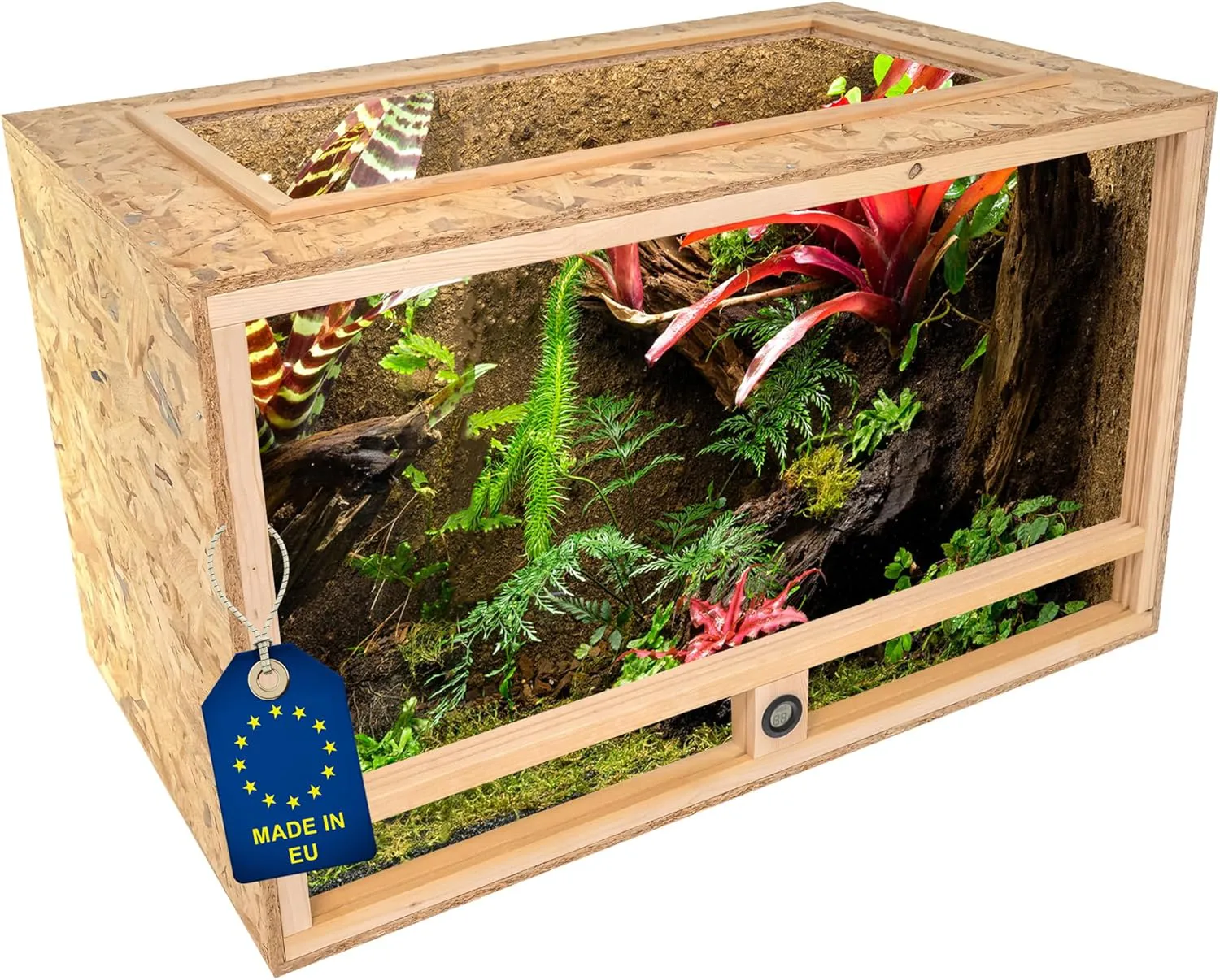 Bild von ITA Schildkröten Terrarium 120x60x60 cm aus OSB-3 mit offenem Dach und integriertem Hygrometer für verschiedene Tierarten