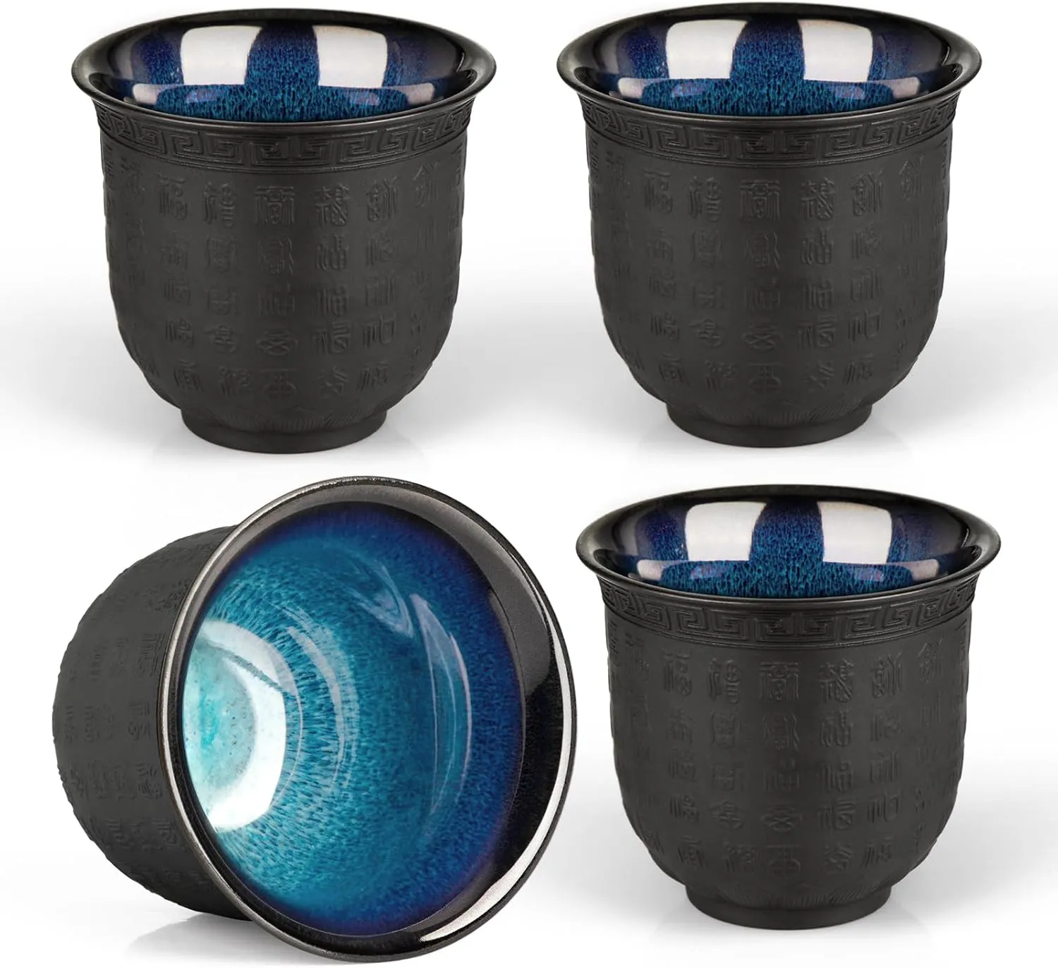 Bild von Japanisches Teetassen Set mit 4 Keramiktassen im Buddhistischen Herz Sutra Design, 160 ml