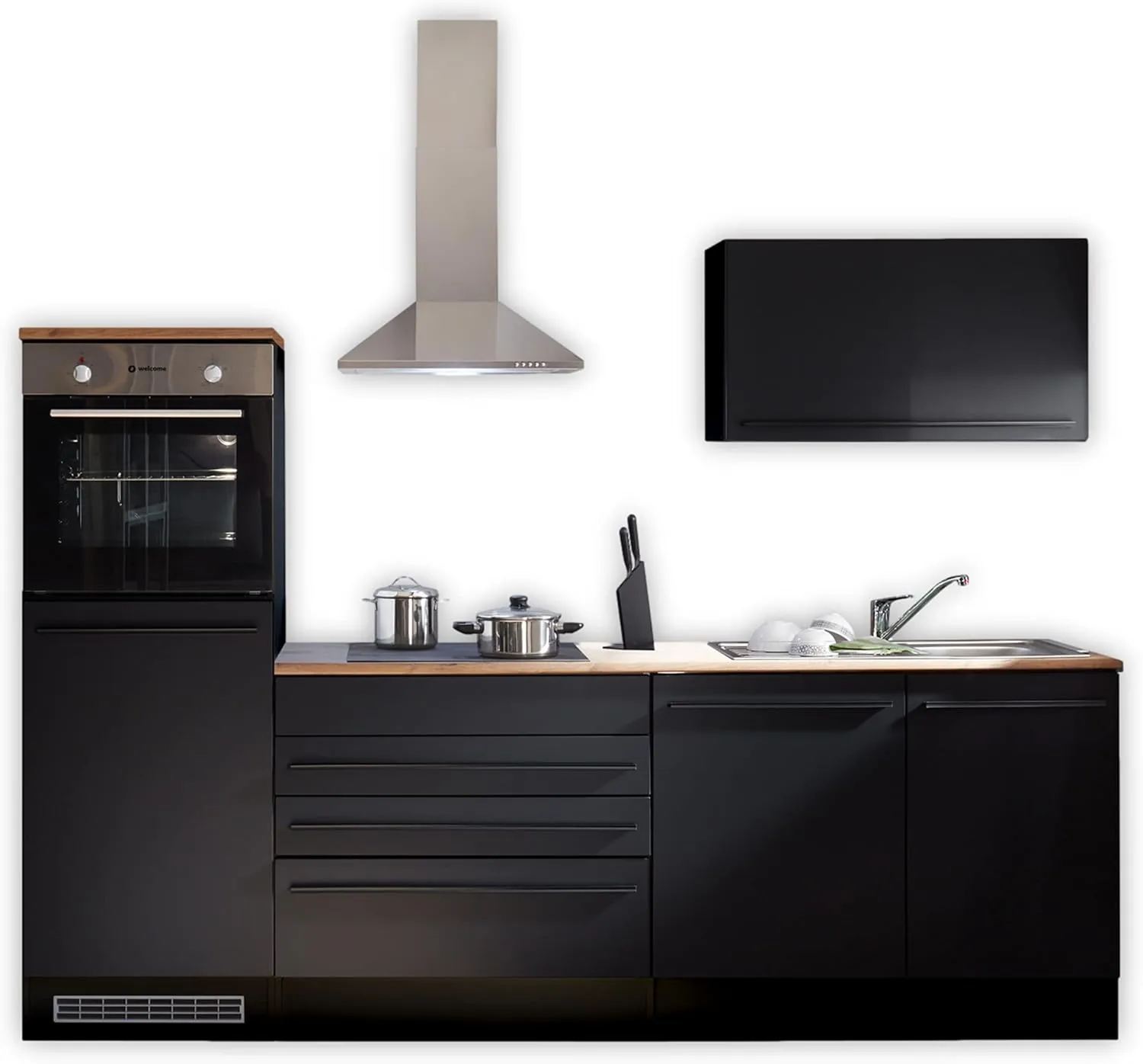 Bild von JAZZ Küchenblock in Schwarz ohne Geräte mit den Maßen 260 x 200 x 60 cm