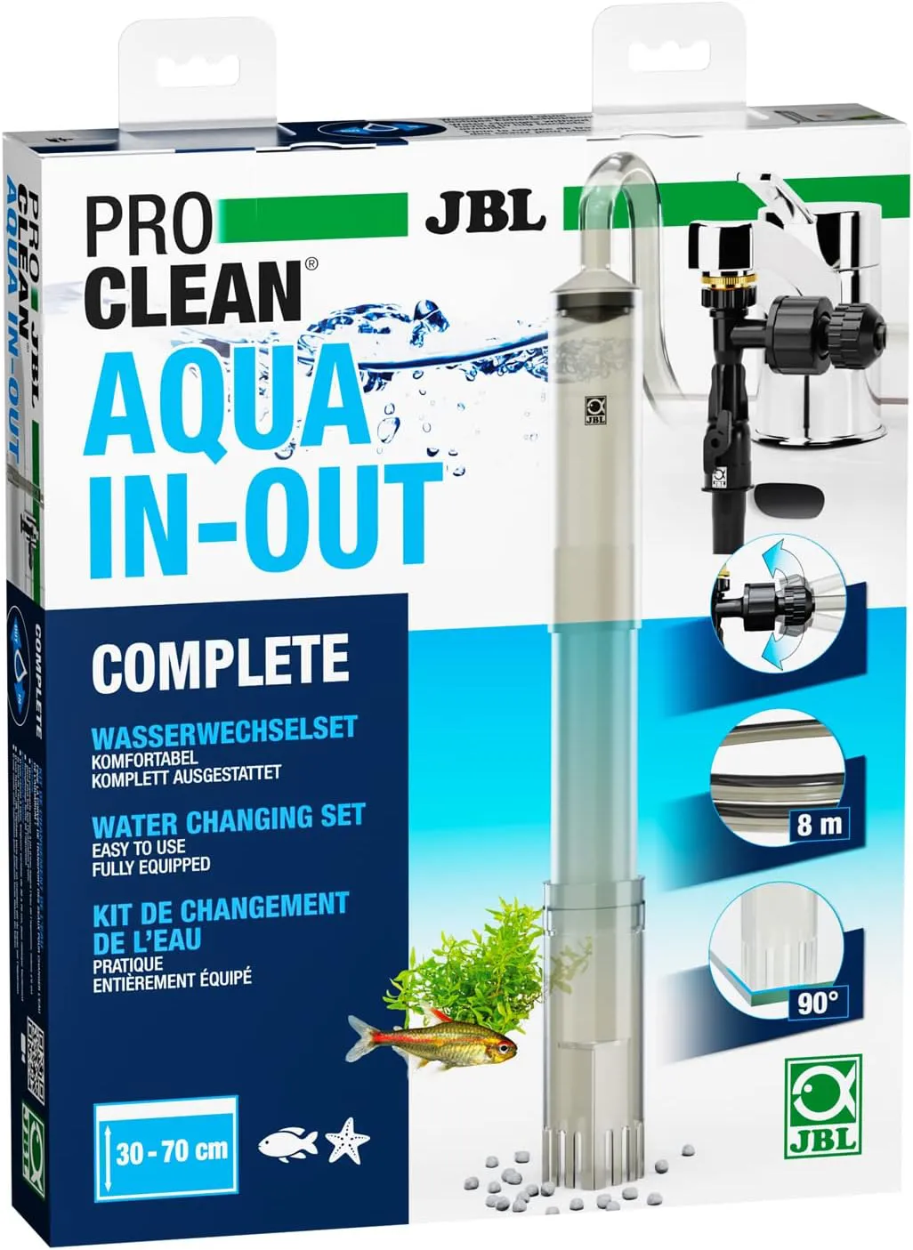 Bild von JBL PROCLEAN AQUA IN-OUT COMPLETE Wasserwechselset für Aquarien mit Bodenreiniger, Schlauch und Ansaugpumpe