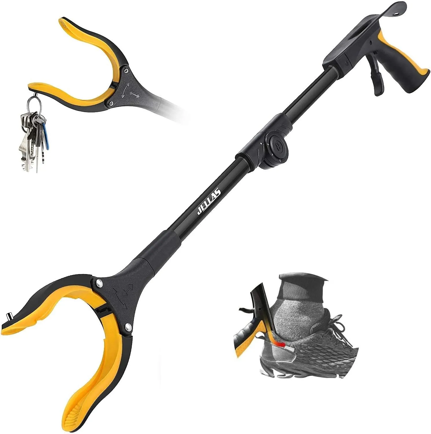Bild von Jellas RGSF01 Faltbarer Greifer mit 80 cm Länge, abwinkelbarem Arm und drehbarem Kopf in Gelb