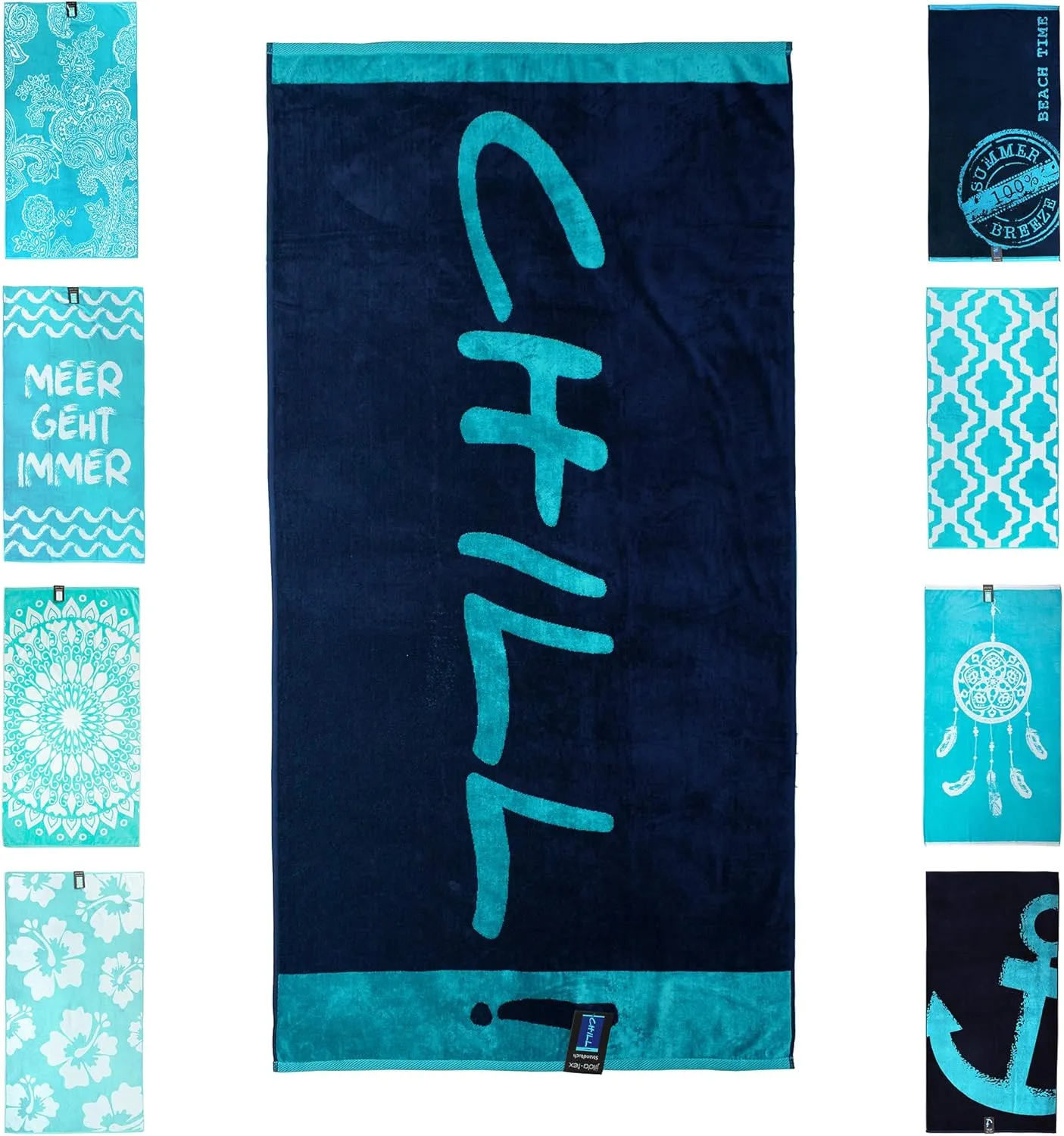 Bild von Jilda-Tex Strandtuch in Chill Blue mit 90 x 180 cm aus 100% Baumwolle, pflegeleicht und veloursartig