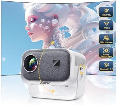 Bild von Jimveo Sky Beamer Mini Projektor mit 15000 Lumen, 1080P HD, WiFi6 und Bluetooth, unterstützt 4K und 300 Zoll Display