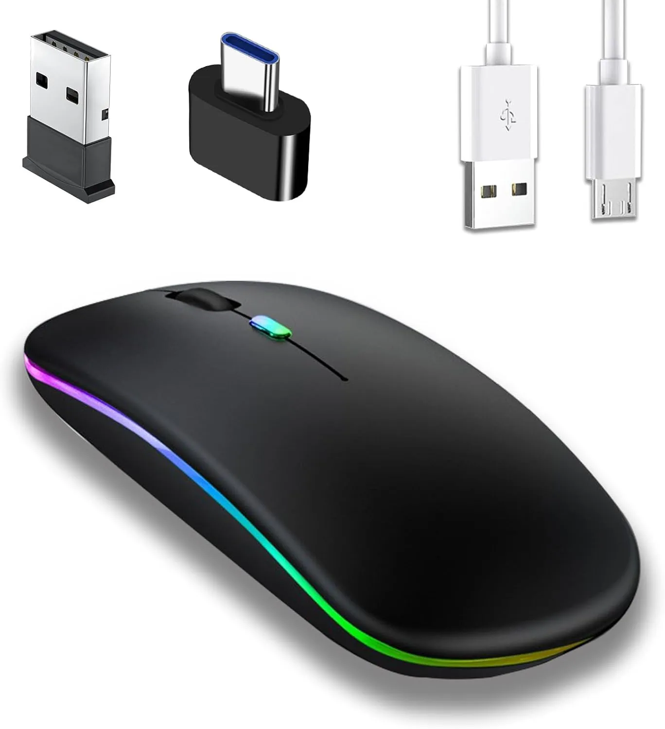 Bild von Jinpojun kabellose Bluetooth Maus mit 2,4 GHz USB Funkverbindung und USB-C Adapter, 3 DPI optisches Tracking, mini wiederaufladbar für PC, Tablet und Android