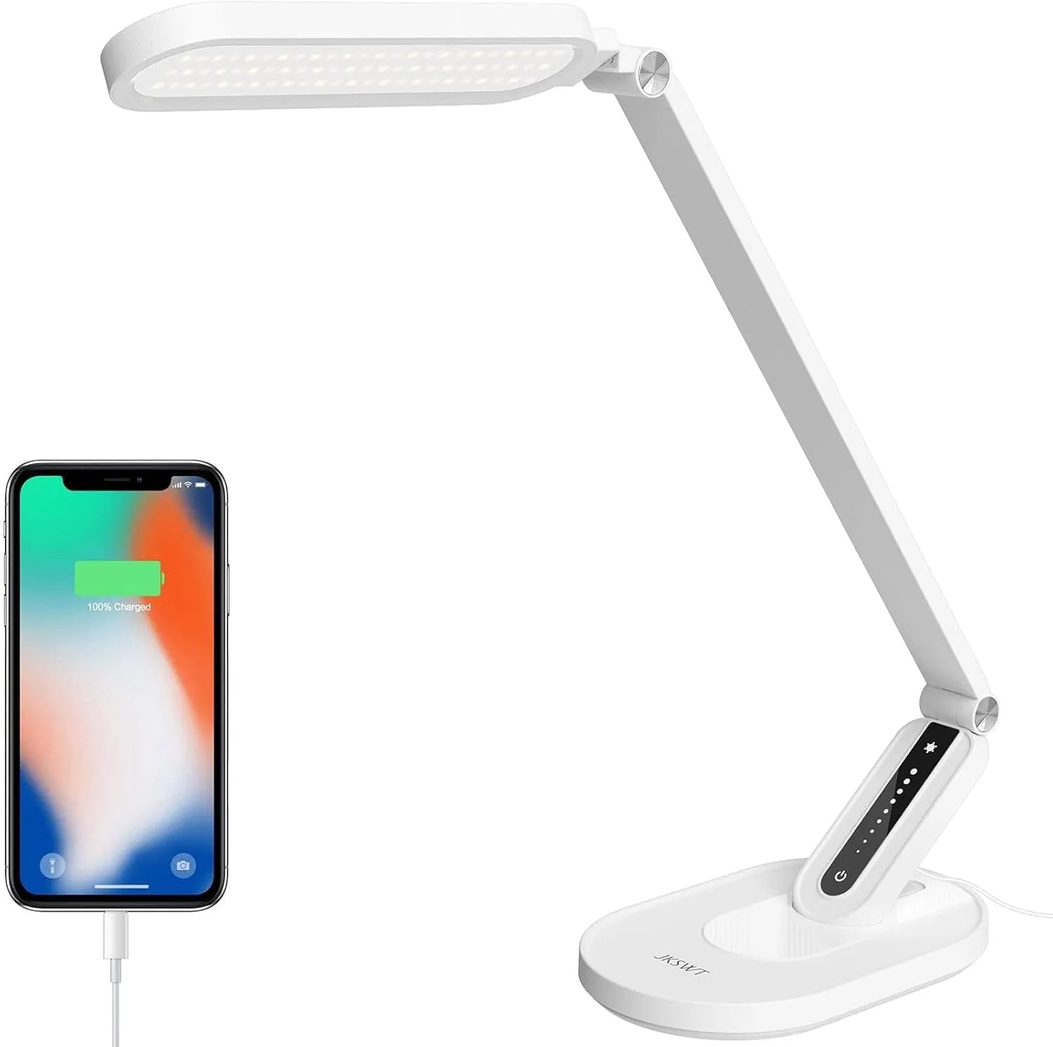 Bild von JKSWT dimmbare Schreibtischlampe mit 72 LEDs, 5 Farbmodi, USB-Ladeanschluss und Touch-Steuerung
