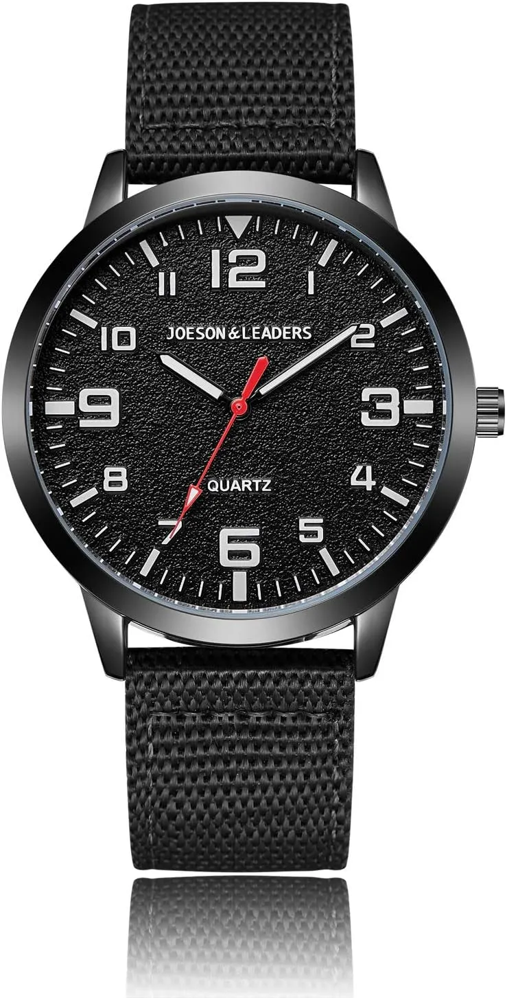 Bild von JOESON LEADERS Armbanduhr mit 3 ATM Wasserdichtigkeit, schwarzes Nylon- und Lederarmband, für Outdoor und Sport geeignet