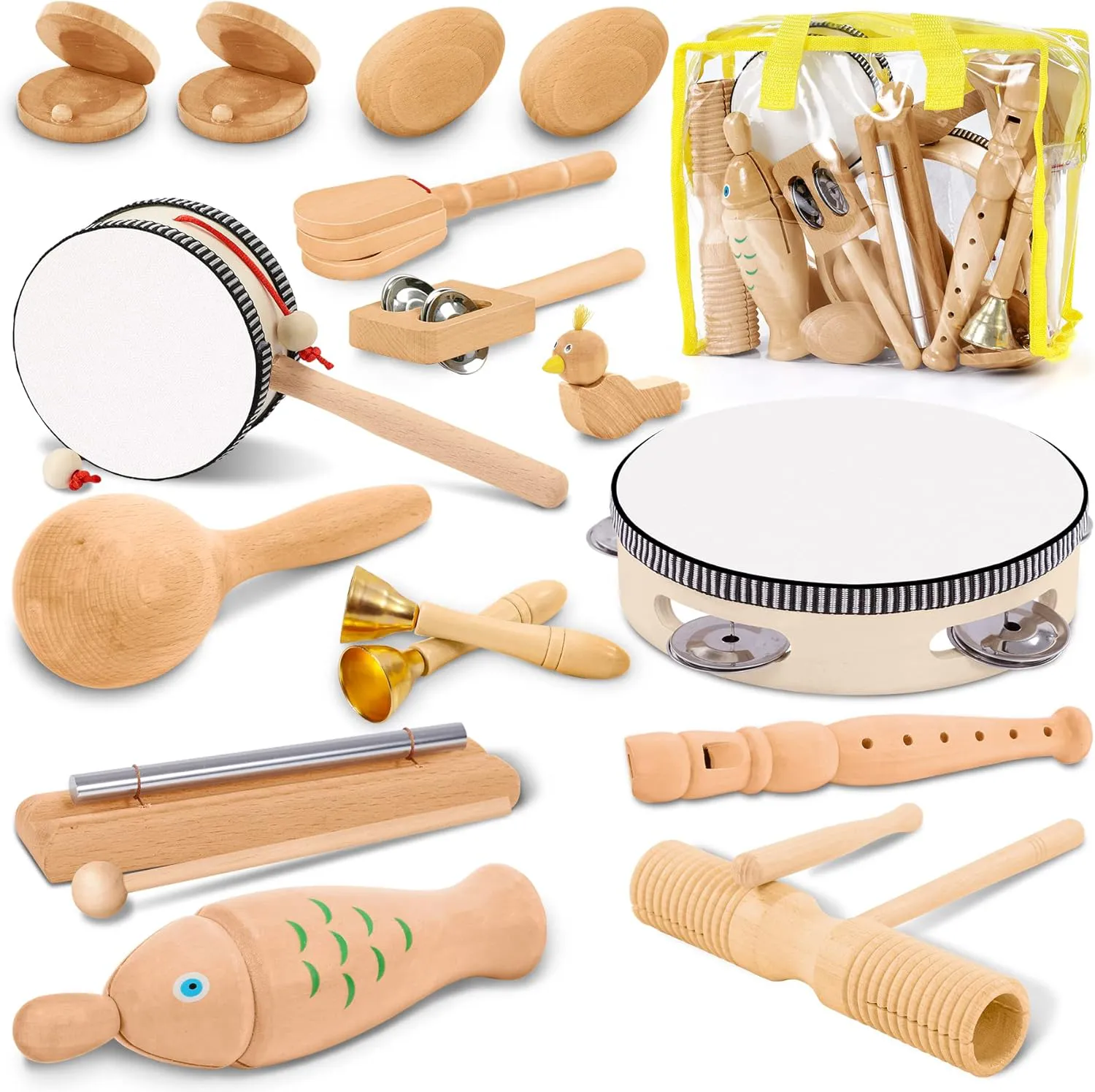 Bild von Jojoin 20-teiliges Musikinstrumente Set aus Holz für Kinder mit Rassel, Tamburin und Maracas