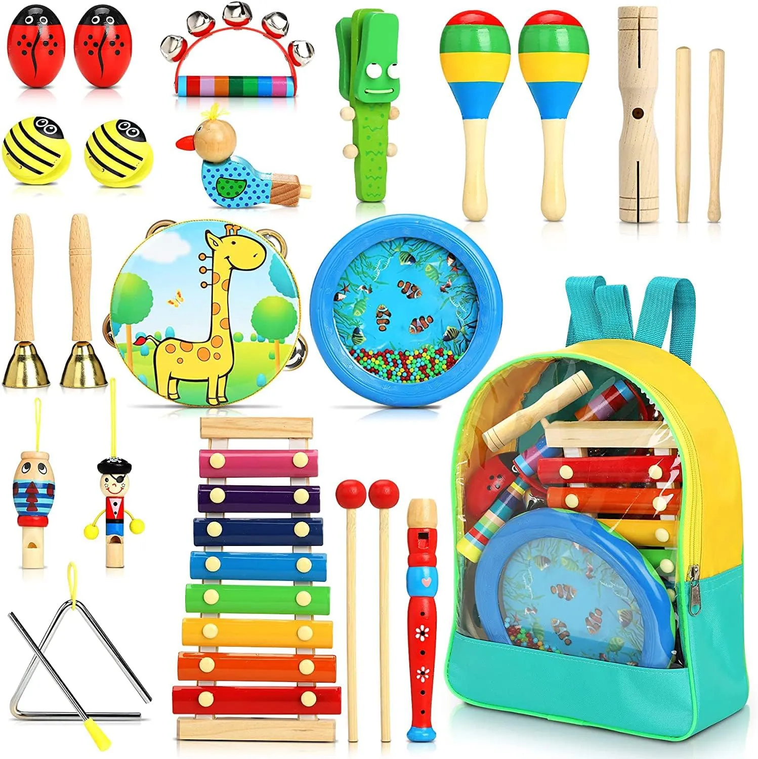 Bild von Jojoin 24-teiliges Musikinstrumente Set für Kinder mit Holzspielzeug und Percussion Instrumenten