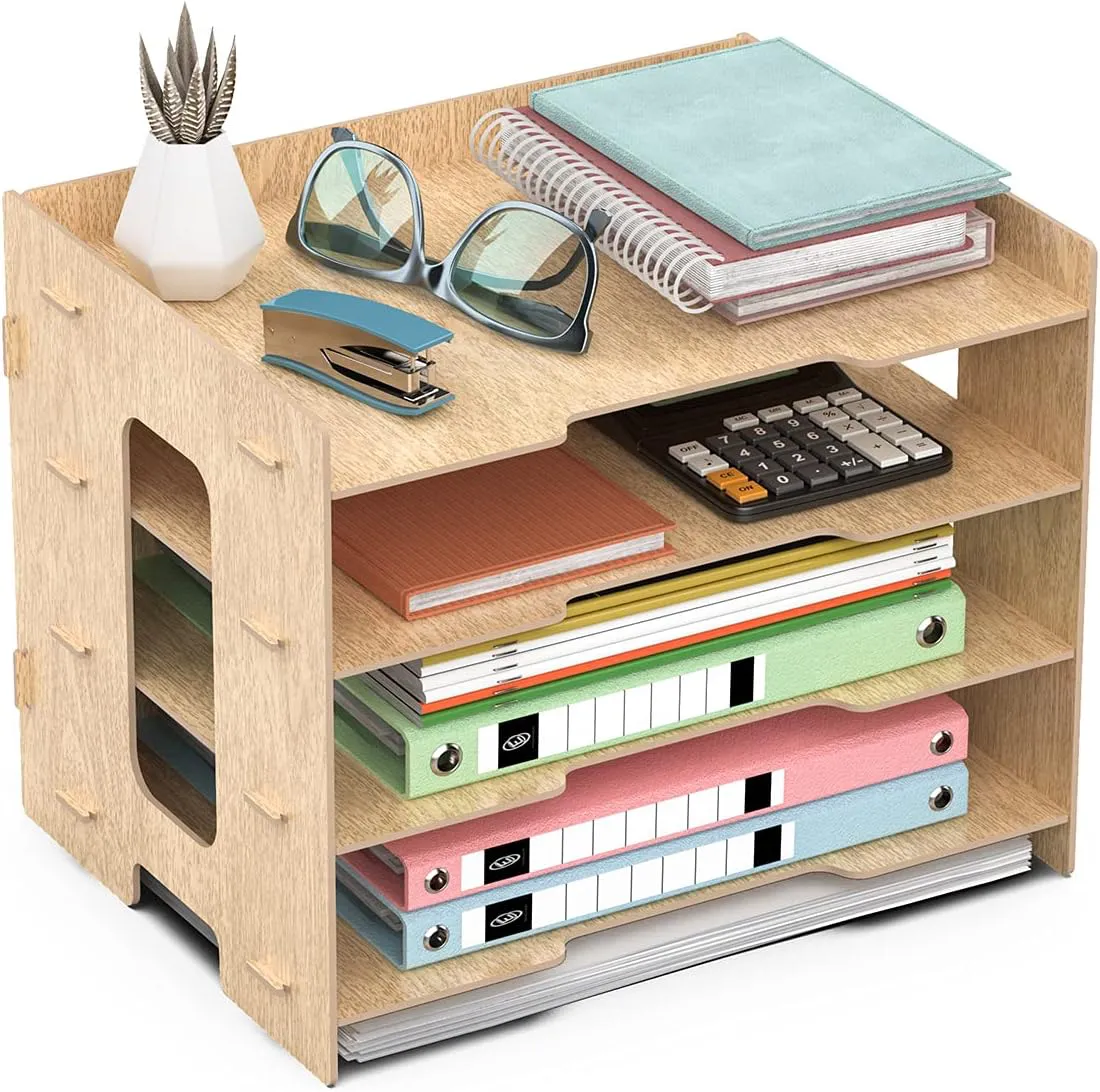 Bild von Jopoo Holz Büro Schreibtisch mit A4 Dokumentenablage