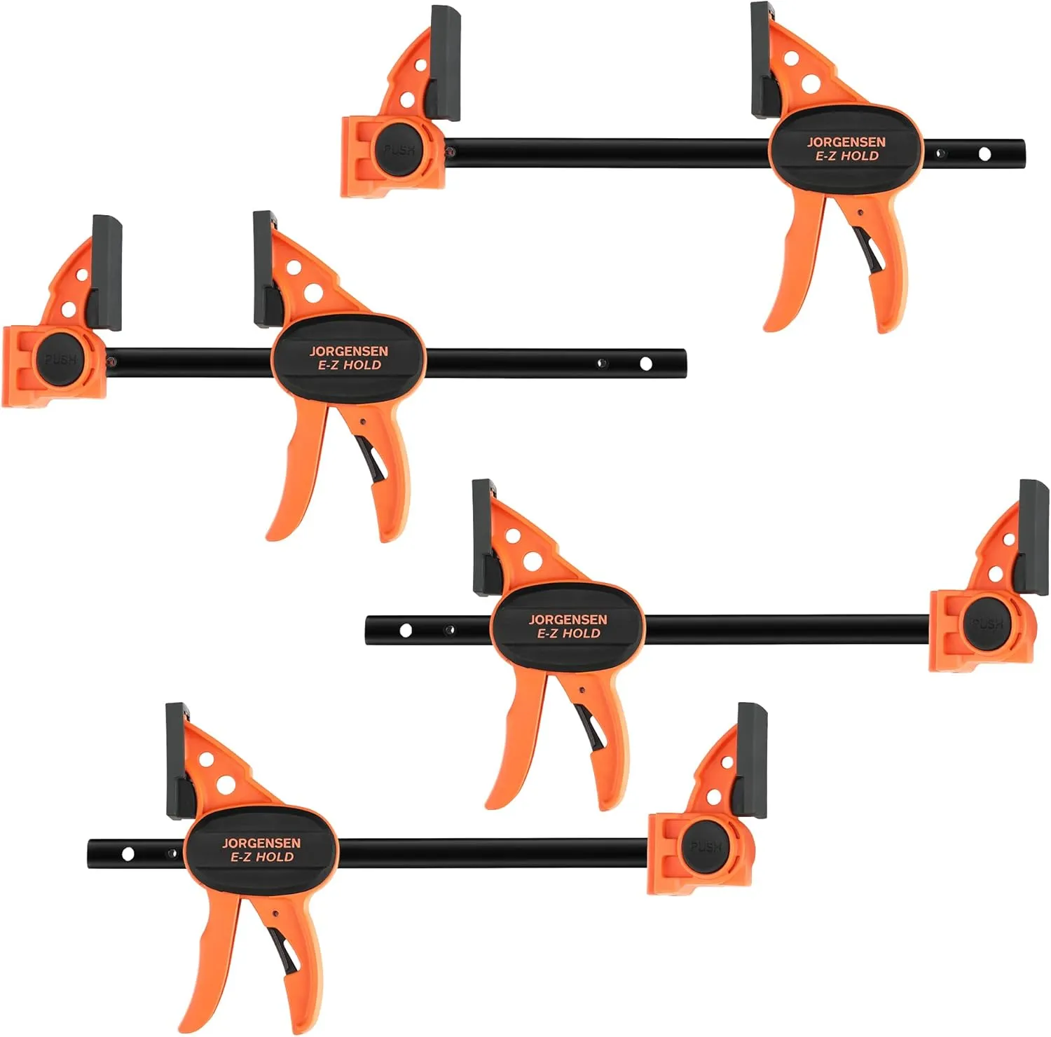 Bild von JORGENSEN Einhandzwingen Set mit 4 Stück, Spannweite von 150 bis 420 mm und einer Spannkraft von 68 kg für einfaches Fixieren von Holzmöbeln mit einer Hand