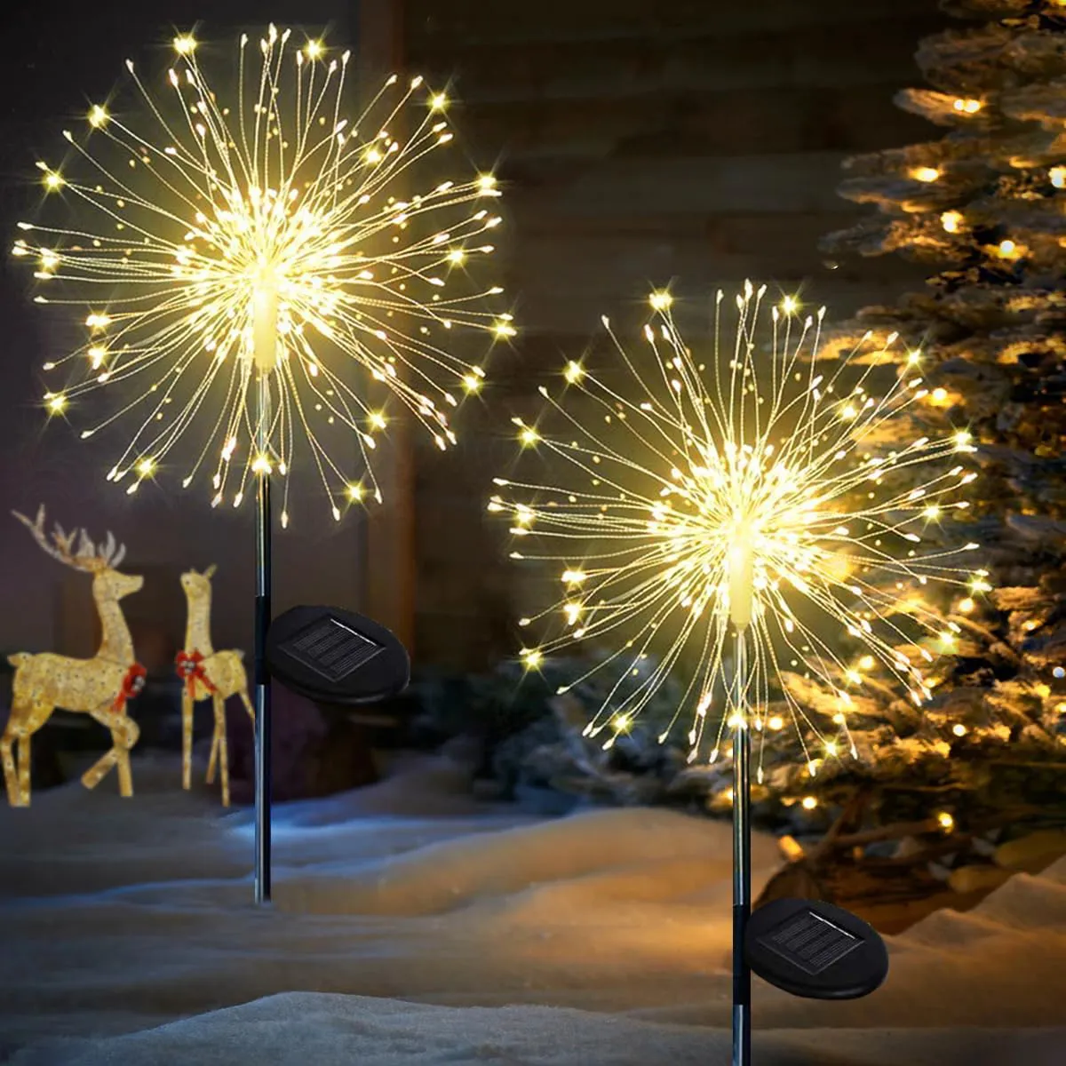 Bild von Joycome Solar Weihnachtsbeleuchtung Set mit 2 Stück, 120 LEDs, 8 Modi, wasserdicht nach IP65, Pusteblume Gartenstecker für Balkon und Blumenkasten