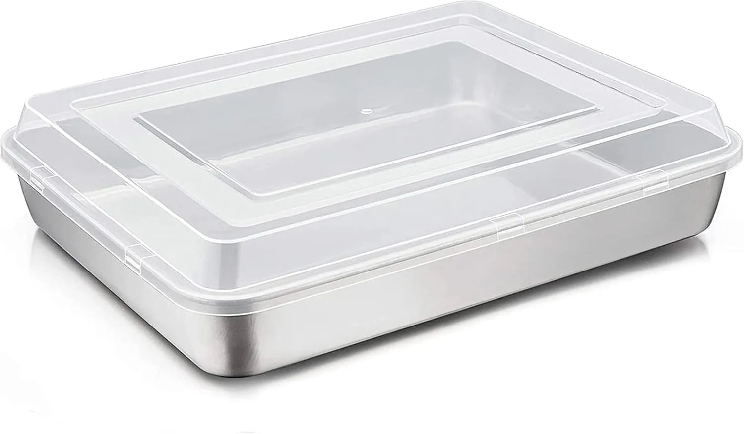 Bild von Joyfair Edelstahl Kuchenform mit luftdichtem Deckel, rechteckig 31x24x5 cm, ideal zum Backen und Aufbewahren