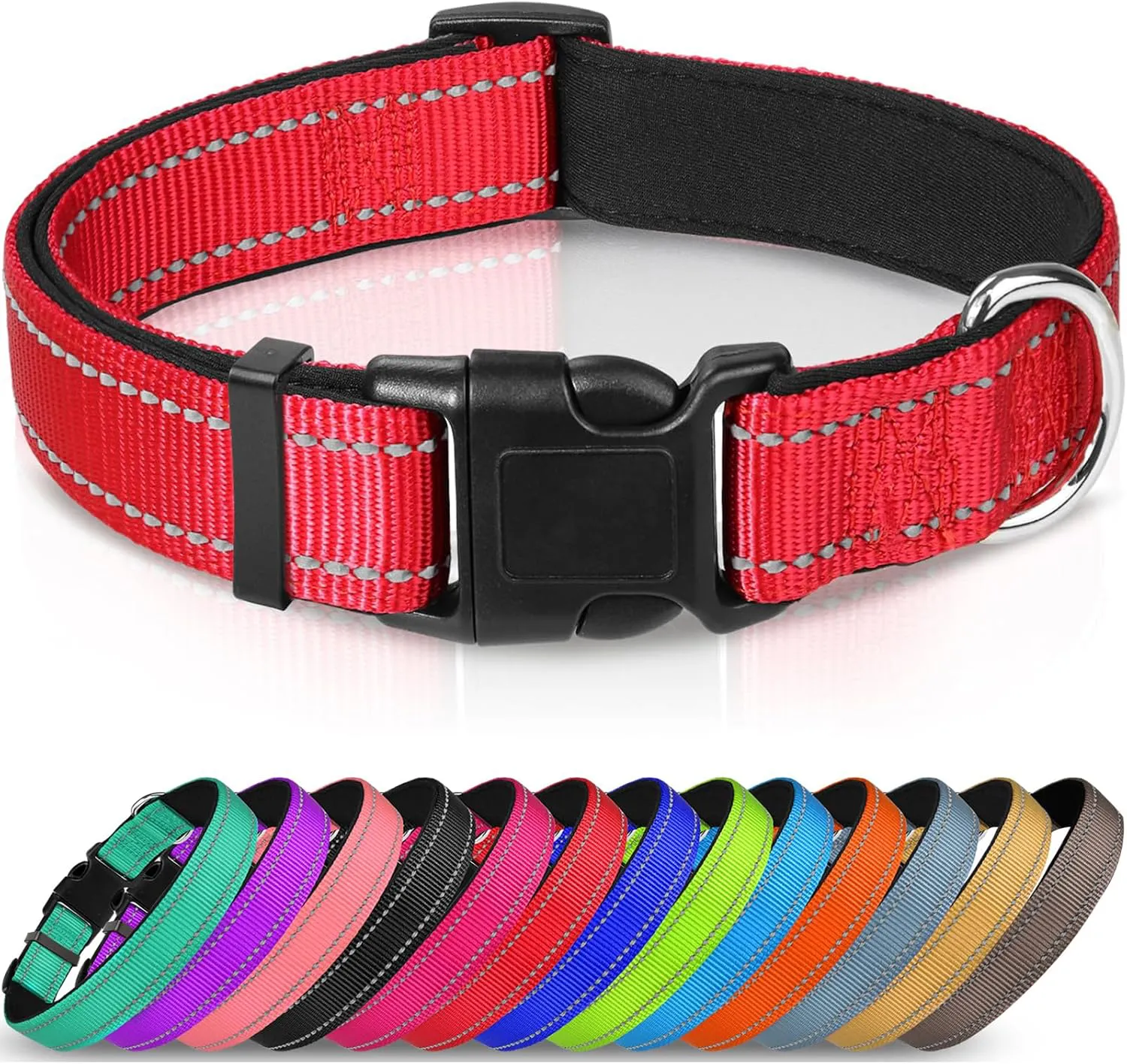 Bild von Joytale gepolstertes Hundehalsband aus Neopren und Nylon in Rot, verstellbar für mittelgroße Hunde, Größe M, weich und reflektierend