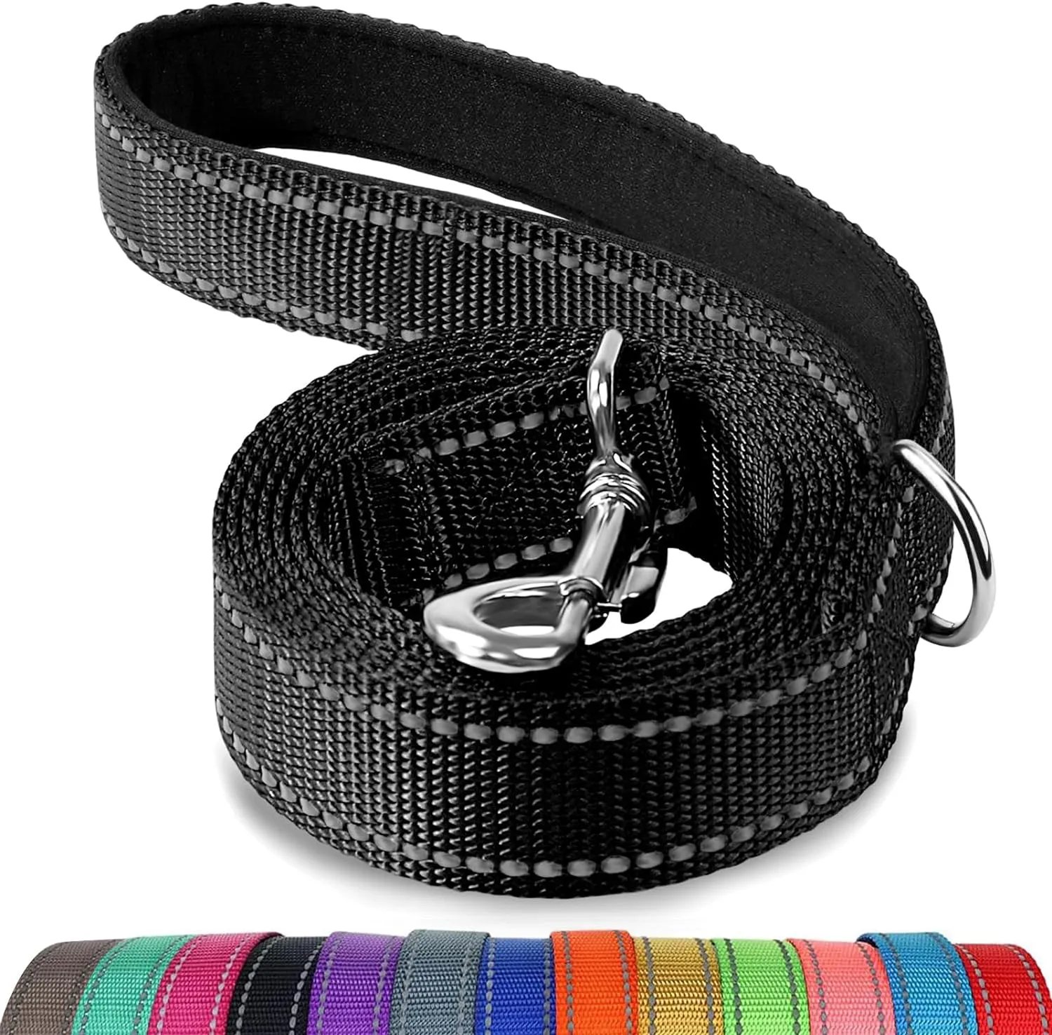 Bild von Joytale reflektierende Hundeleine aus Nylon in Schwarz, 1,8 m lang mit gepolstertem Griff für große und mittelgroße Hunde