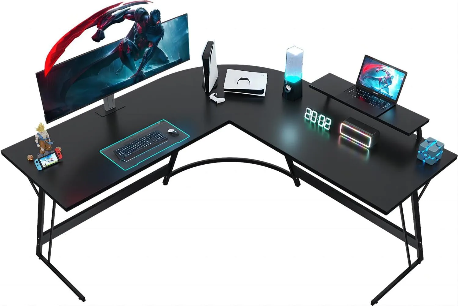 Bild von JUMMICO Gaming Tisch in Schwarz, L-förmig, 130x130x75 cm mit Monitorständer