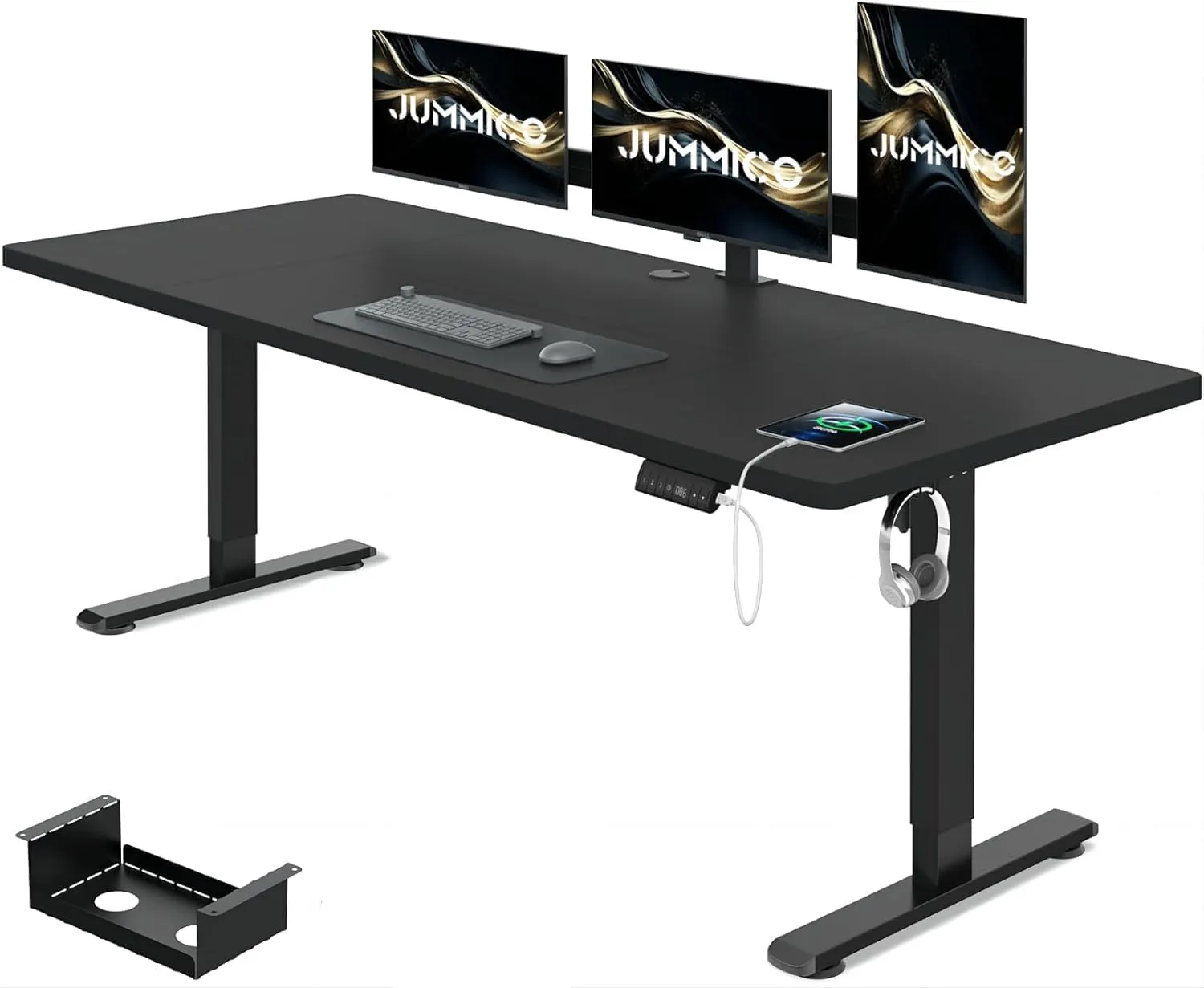 Bild von JUMMICO Höhenverstellbarer Schreibtisch 160 x 80 cm elektrisch mit Kabelwanne und USB-Buchse in Schwarz