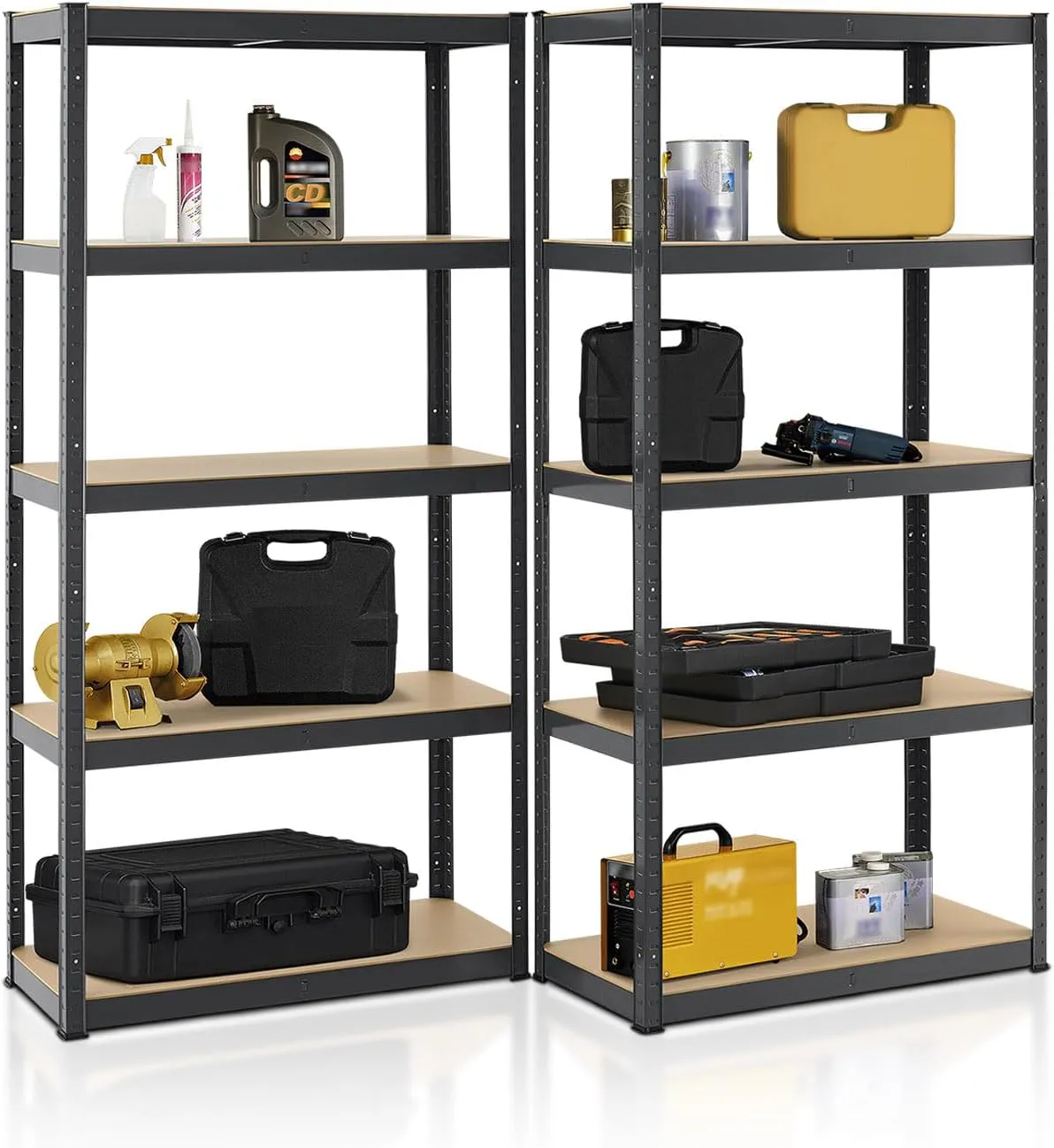 Bild von Juskys 2er-Set Lagerregal Basic mit 10 Böden und einer Tragfähigkeit von 1750 kg, Maße 180x90x40 cm, in Grau