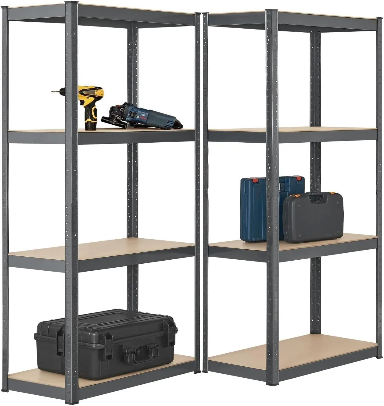 Bild von Juskys 2er-Set Lagerregal Easy mit 640 kg Traglast und 8 Böden in Grau, Maße 160x80x40 cm