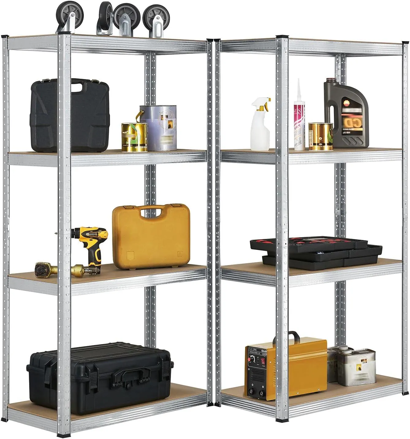 Bild von Juskys 2er-Set Lagerregal Easy mit 640 kg Traglast und 8 Böden, Maße 160x80x40 cm