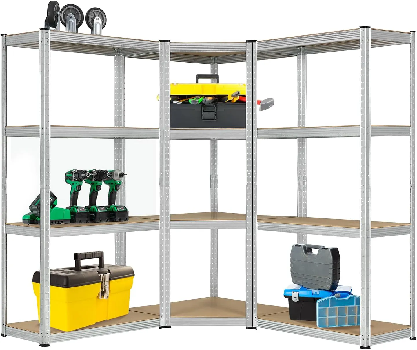 Bild von Juskys 3er Metall Regalsystem mit 1 Eckregal und 2 Lagerregalen, 12 MDF Böden, bis zu 960 kg belastbar
