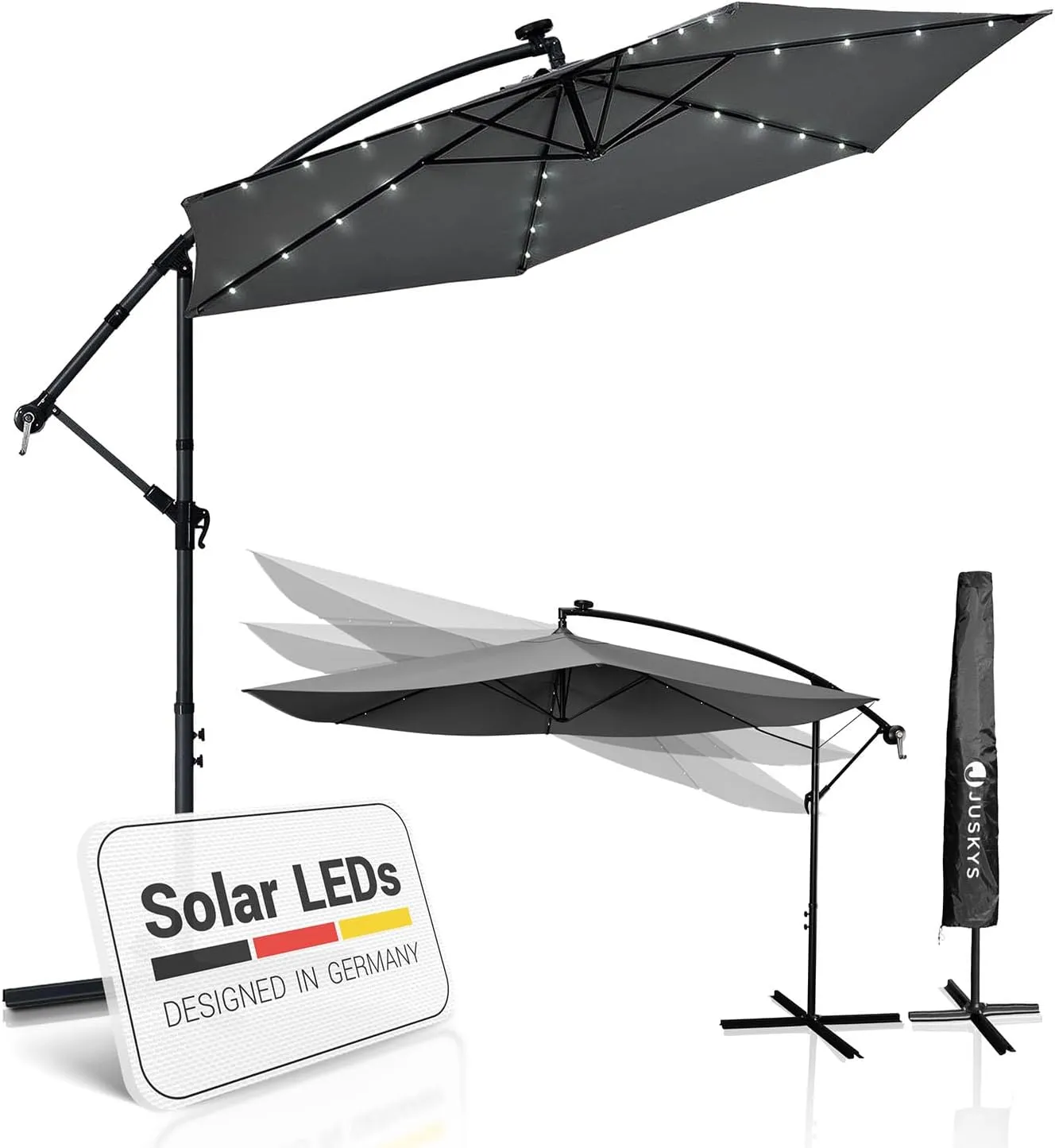 Bild von Juskys Ampelschirm Brazil 350 cm mit LED Beleuchtung und UV-Schutz, grau