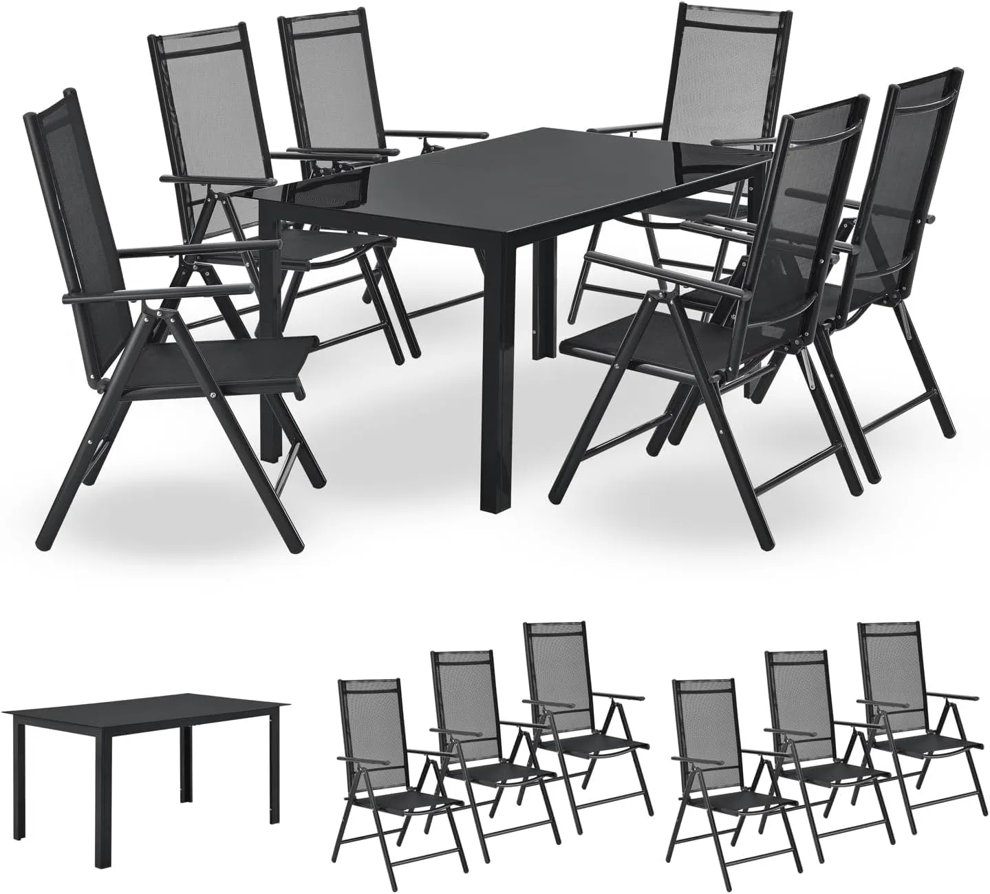 Bild von Juskys Milano 7-teiliges Gartenset mit einem Tisch und sechs verstellbaren klappbaren Hochlehner-Stühlen in Grau
