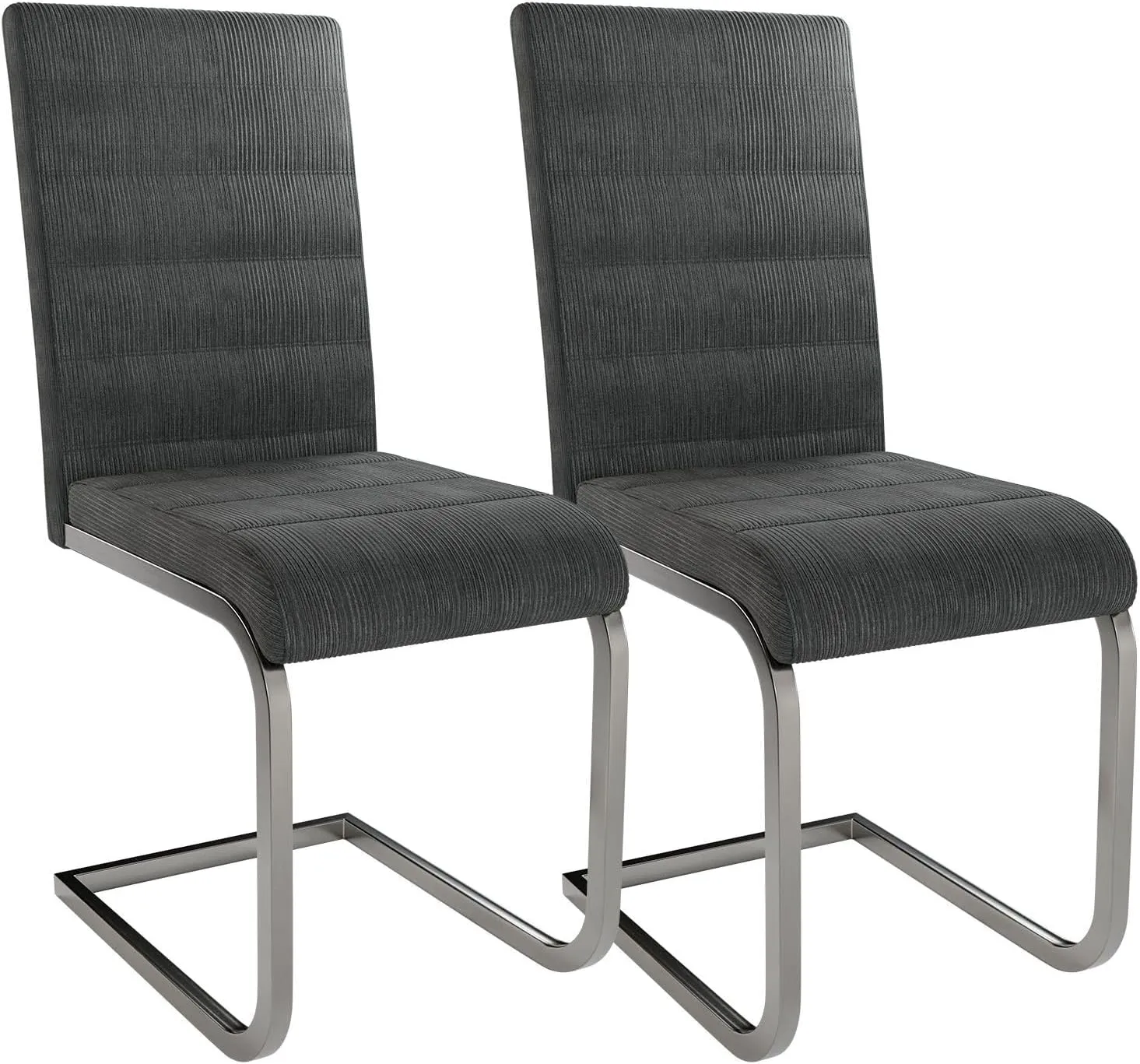 Bild von Juskys Vegas 2er Set Freischwinger mit Rückenlehne in Grau, moderne Esszimmer- und Küchenstühle aus Metall und Cord