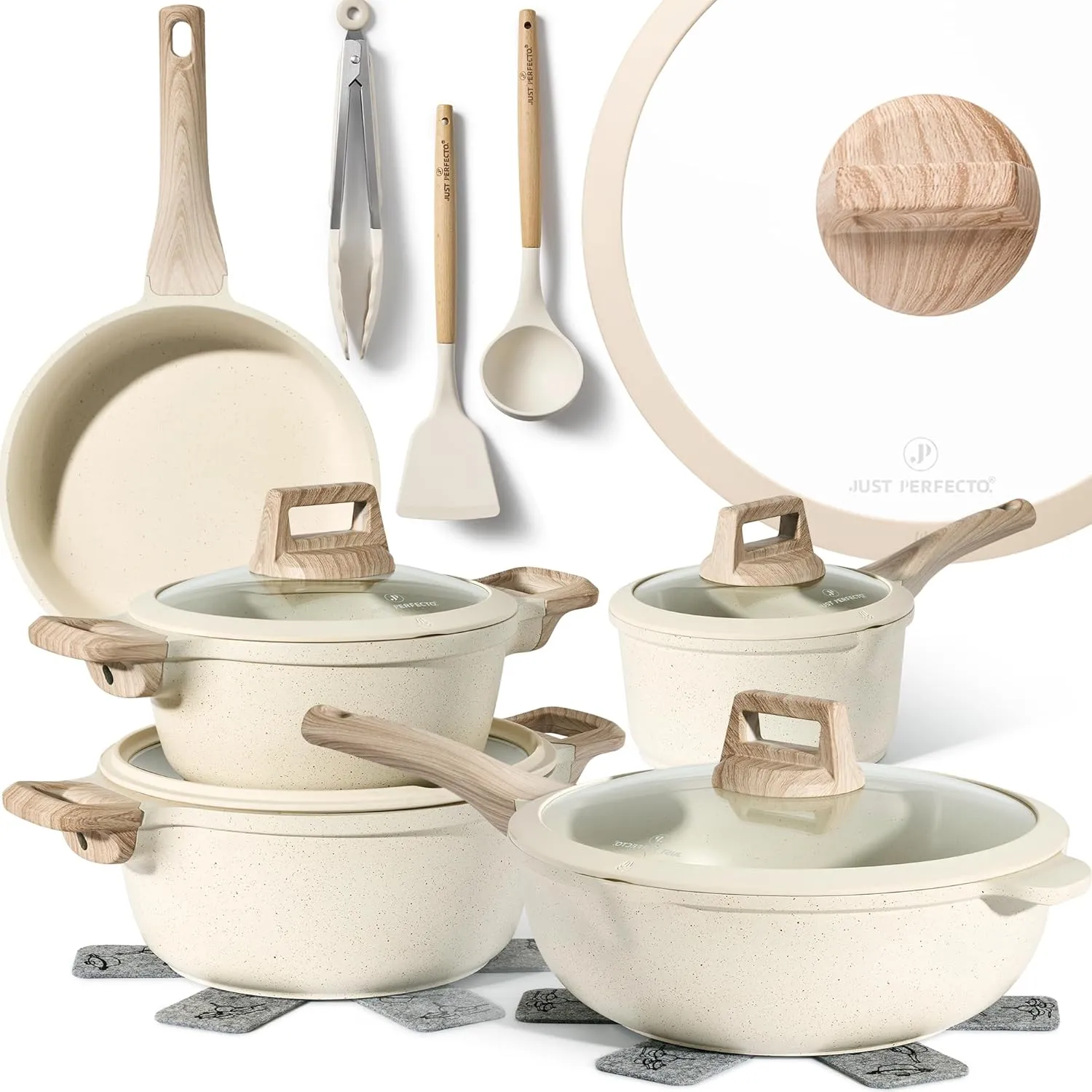 Bild von JUST PERFECTO Induktions Töpfe und Pfannen Set mit Deckel, kratzfestem Silikon und ohne PTFE und PFOA