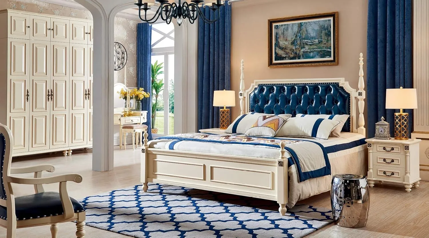 Bild von JVmoebel Wasserbett im Kolonialstil mit Chesterfield-Design für Doppelbetten