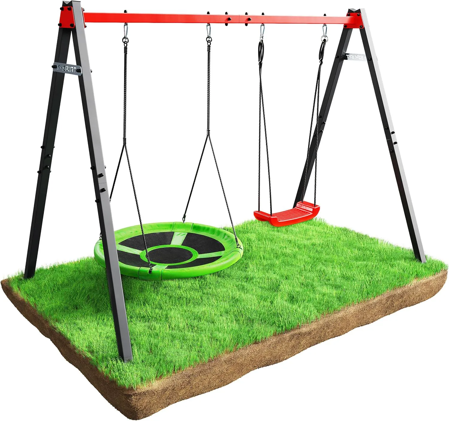 Bild von K-Sport Doppelschaukel aus Metall mit Storchennest und Kinderschaukel, belastbar bis 150 kg, stabil und sicher für den Garten, Made in EU