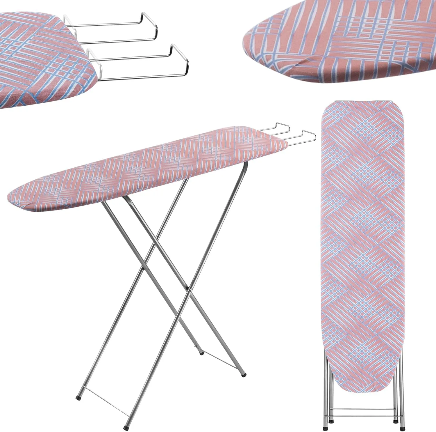 Bild von KADAX Dampfbügelbrett 104x30cm mit Fach und ausziehbarer Bügeleisenablage in Pfirsichfarbe