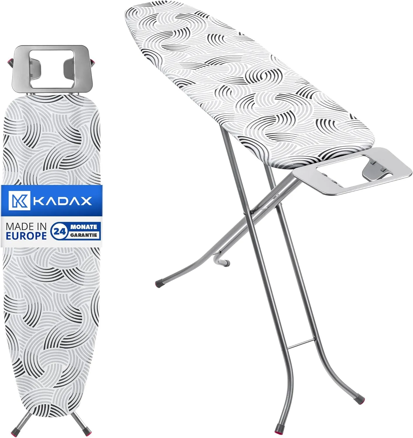 Bild von KADAX Klappbares Bügelbrett mit Metallnetz und 5 mm Schaumstoffunterlage, 114 x 34 cm, grau