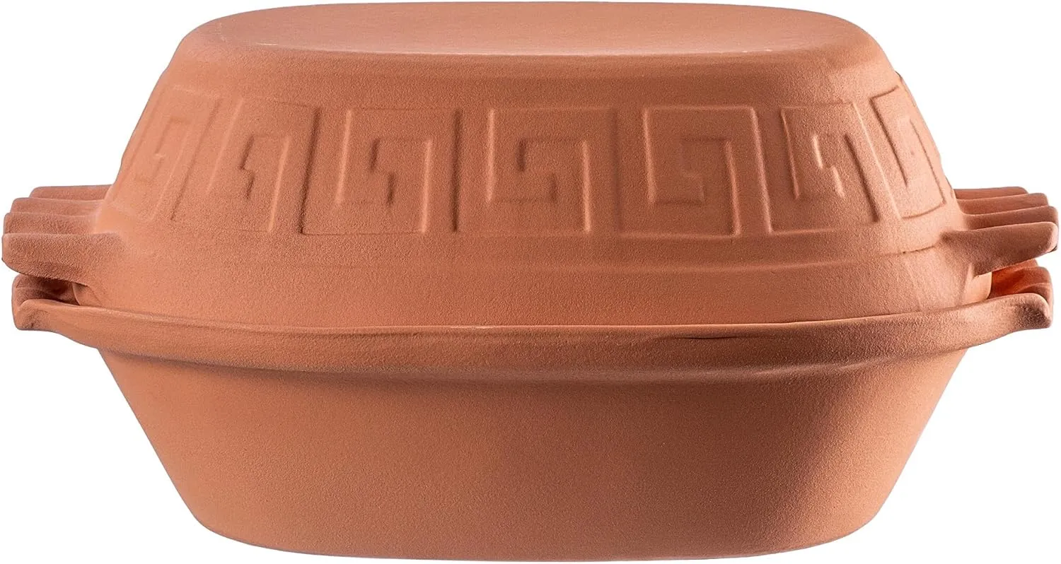 Bild von KADAX ovaler Tonbräter mit 4 Litern Volumen, Keramiktopf mit Deckel für Mikrowelle und Backofen, ideal für fettfreies Kochen