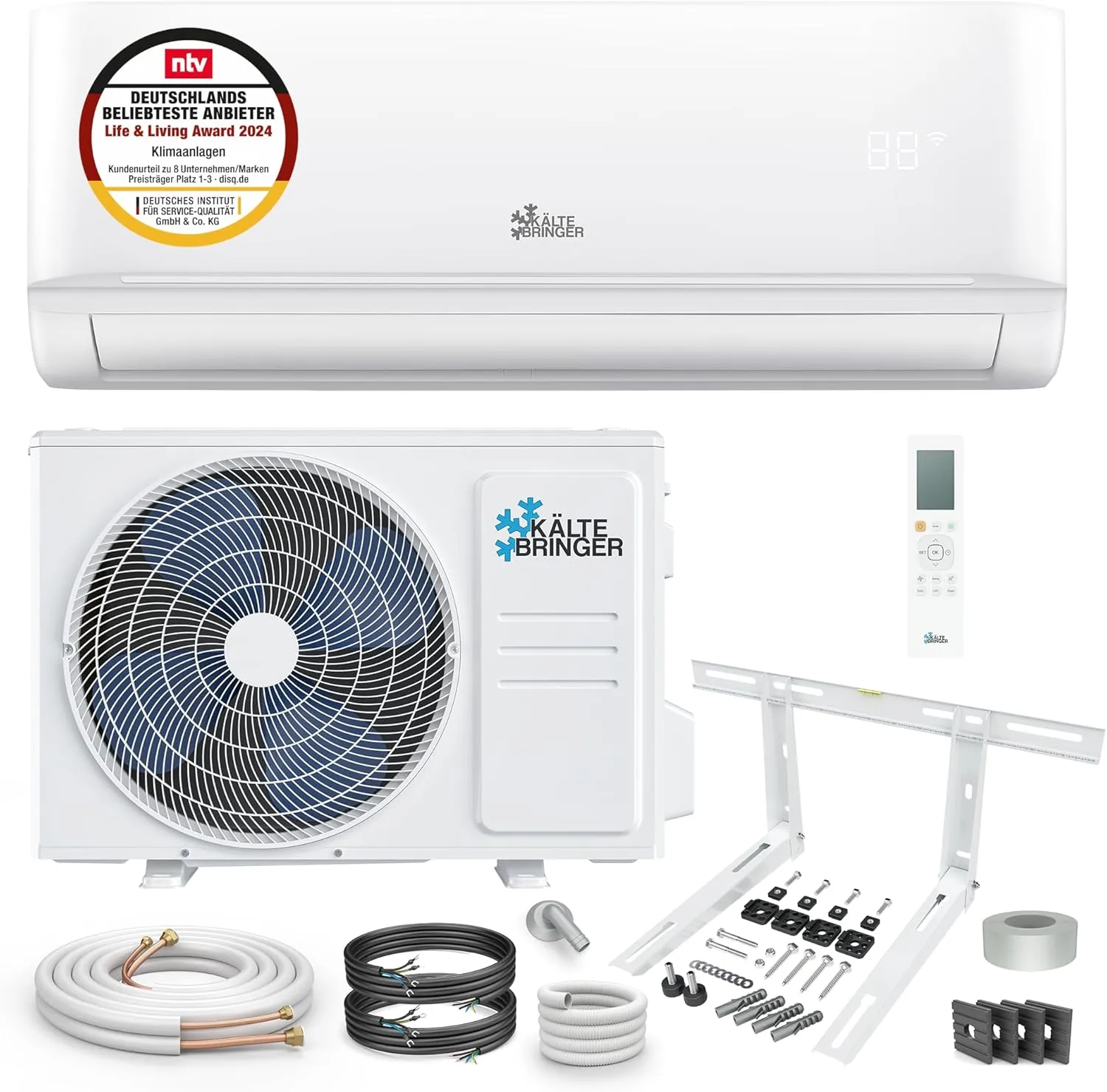 Bild von Kältebringer Split Klimaanlage mit 9000 BTU und Heizfunktion, WiFi und App, geeignet für Räume bis 45 qm, inklusive 5 m Kupferleitung und Montagematerial