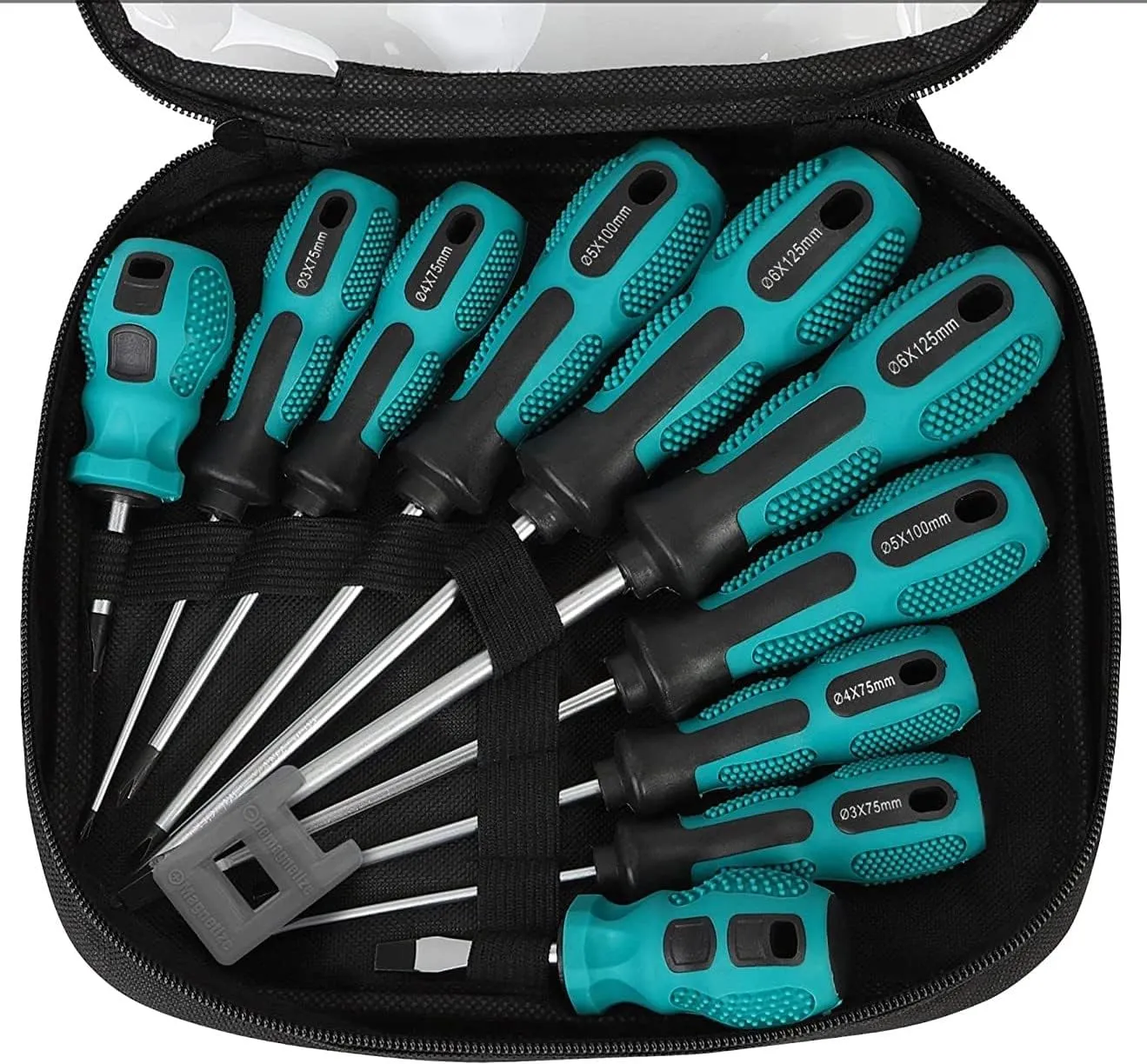 Bild von KAHEIGN 10-teiliges Schraubendreher Set aus Chrom-Vanadium-Stahl mit magnetischen Flach- und Kreuzschlitzschraubenziehern in einer praktischen Werkzeugtasche