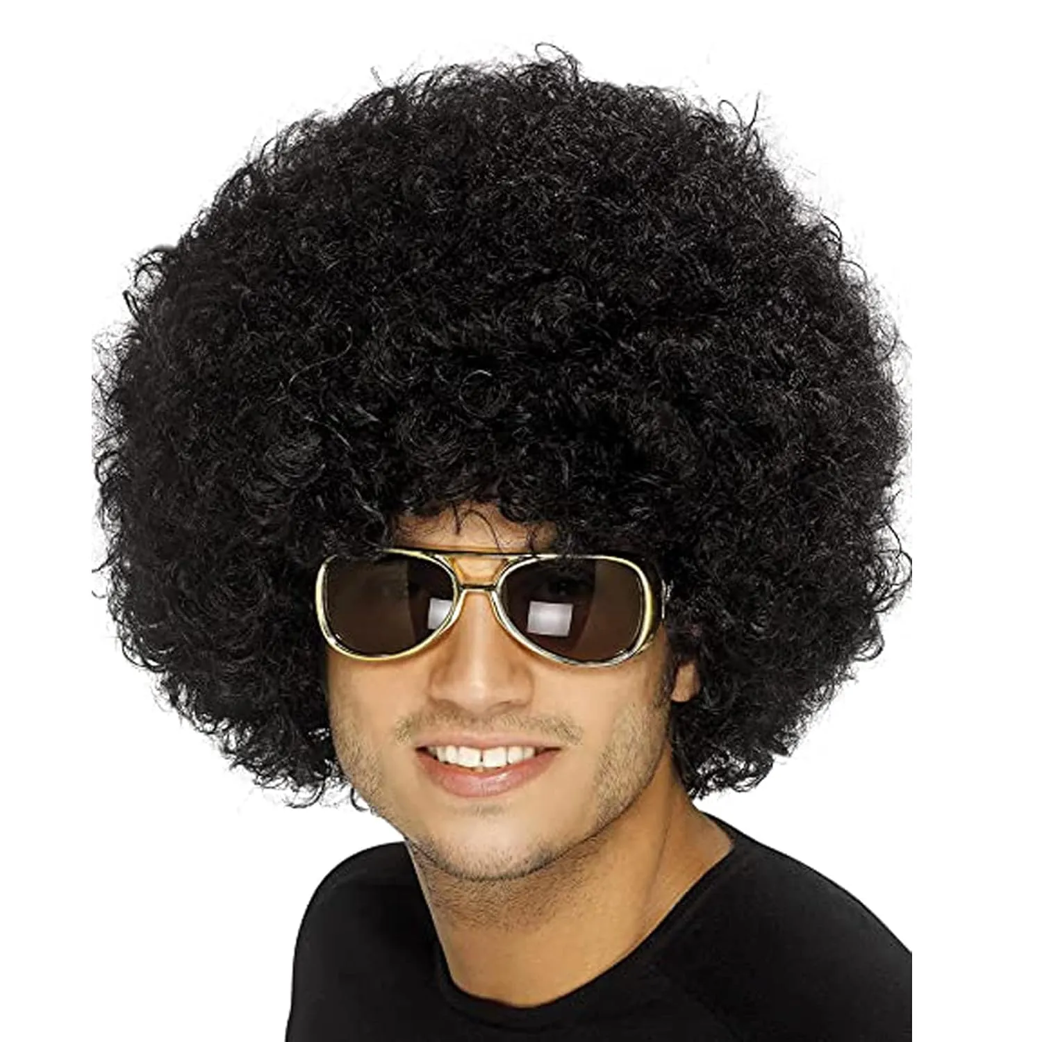 Bild von Kalurol Afroperücke in Schwarz mit Locken für Fasching und Karneval, One Size