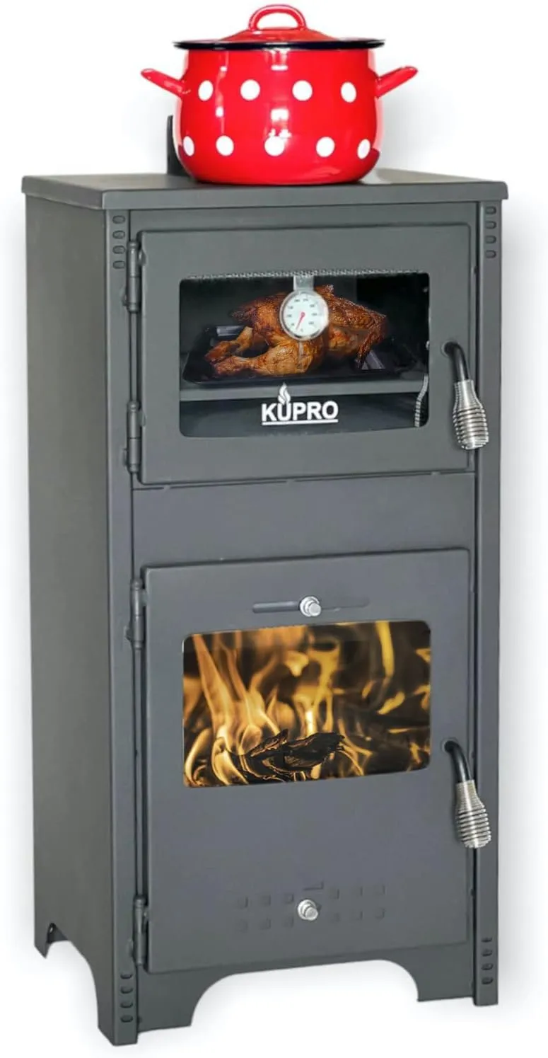 Bild von Kaminofen Ever 2 mit 7 kW, Backfach und Herdplatte für Garten und Werkstatt