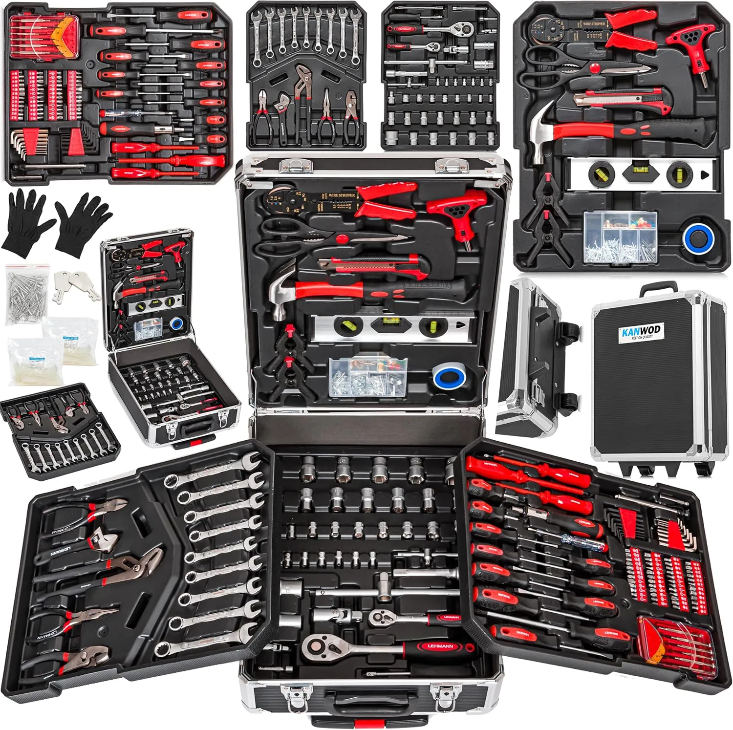 Bild von Kanwod KTOTC-1054 Werkzeugkoffer mit 1000 Teilen für Heimwerker und Handwerksmeister, inklusive Schraubenschlüssel und Hammer