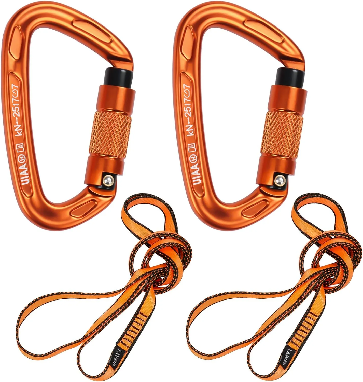 Bild von Karabiner Set mit 2 UIAA-zertifizierten Auto Locking Kletterkarabinern (25KN) und 2 Nylonseilen (23KN) für Klettern, Bergsteigen und Notfälle
