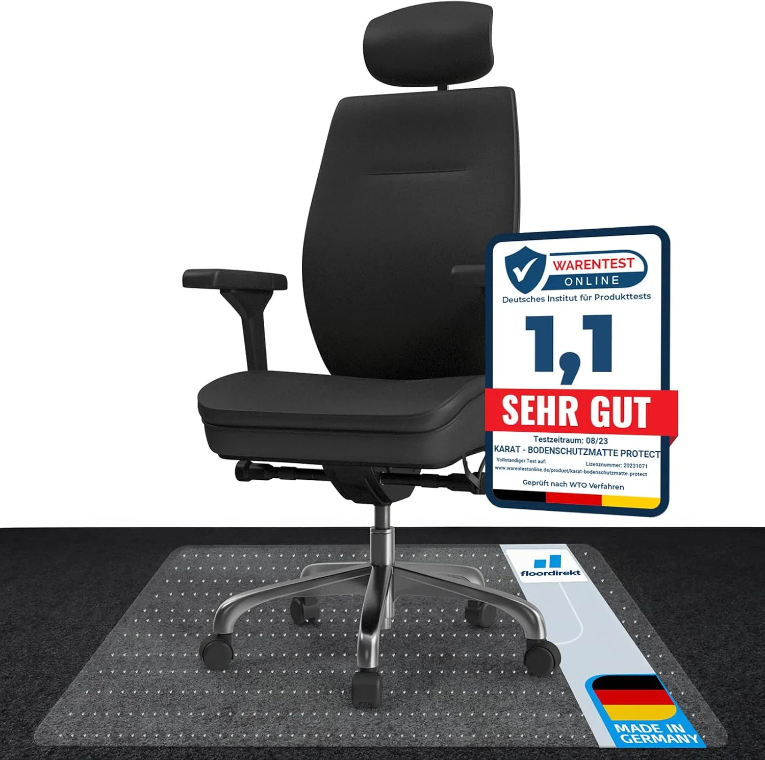 Bild von KARAT Bodenschutzmatte aus transparentem PVC mit Noppen, 2 mm dick und in der Größe 75 x 120 cm, ideal für Teppichboden und Bürostühle