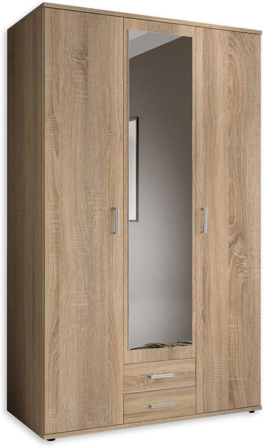 Bild von KARL 3-türiger Kleiderschrank in Sonoma Eiche mit Spiegeltür, 120 x 195 x 55 cm