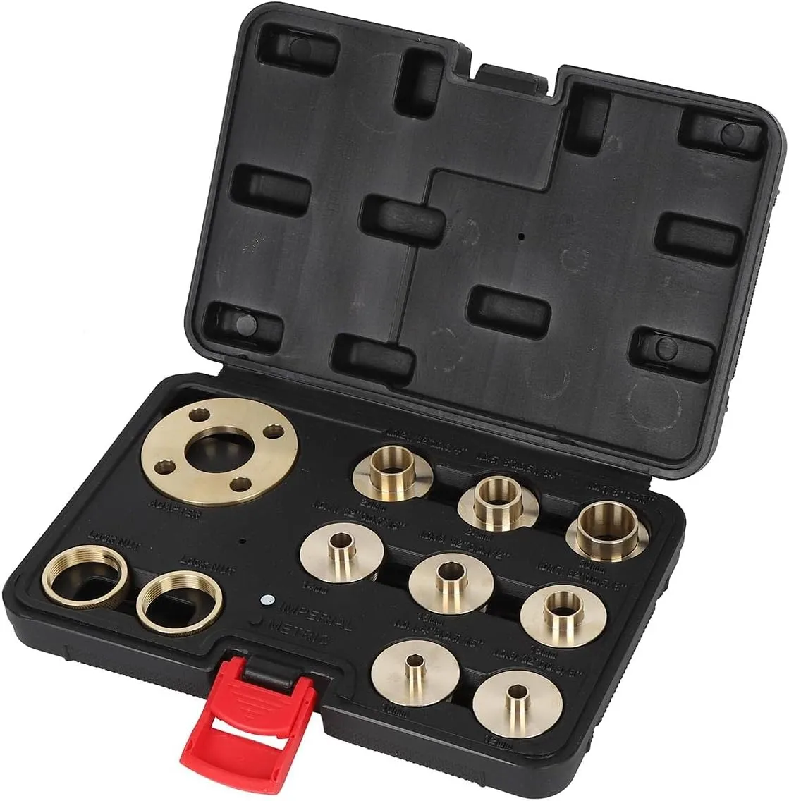 Bild von KATSU 10-teiliges Template Router Guides Kit mit Messingführungen und Kontermutteradapter für Schwalbenschwanzarbeiten und Scharnierfräsen 105435