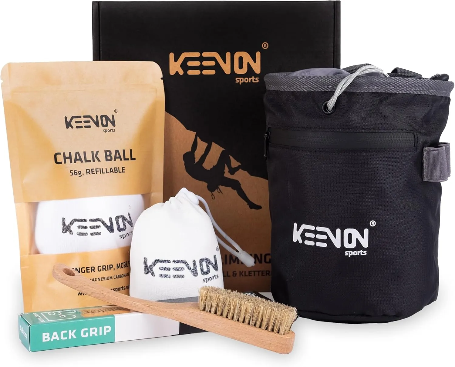 Bild von KEENON SPORTS Boulder Set mit Chalkbag, Chalkball und Holz Bürste für sicheres Klettern