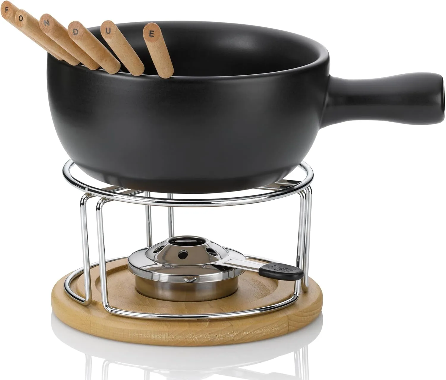Bild von Kela Käsefondue Set Natura 10-teilig für 6 Personen in Schwarz mit Brennpastenhalter und Gabeln