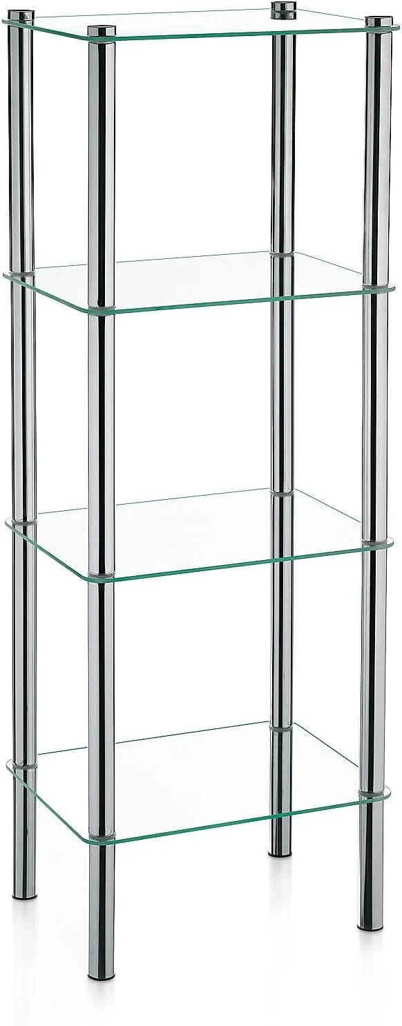 Bild von Kela Lars Regal mit 4 Etagen aus verchromtem Metall und Sicherheitsglas, Maße 40x30x106 cm