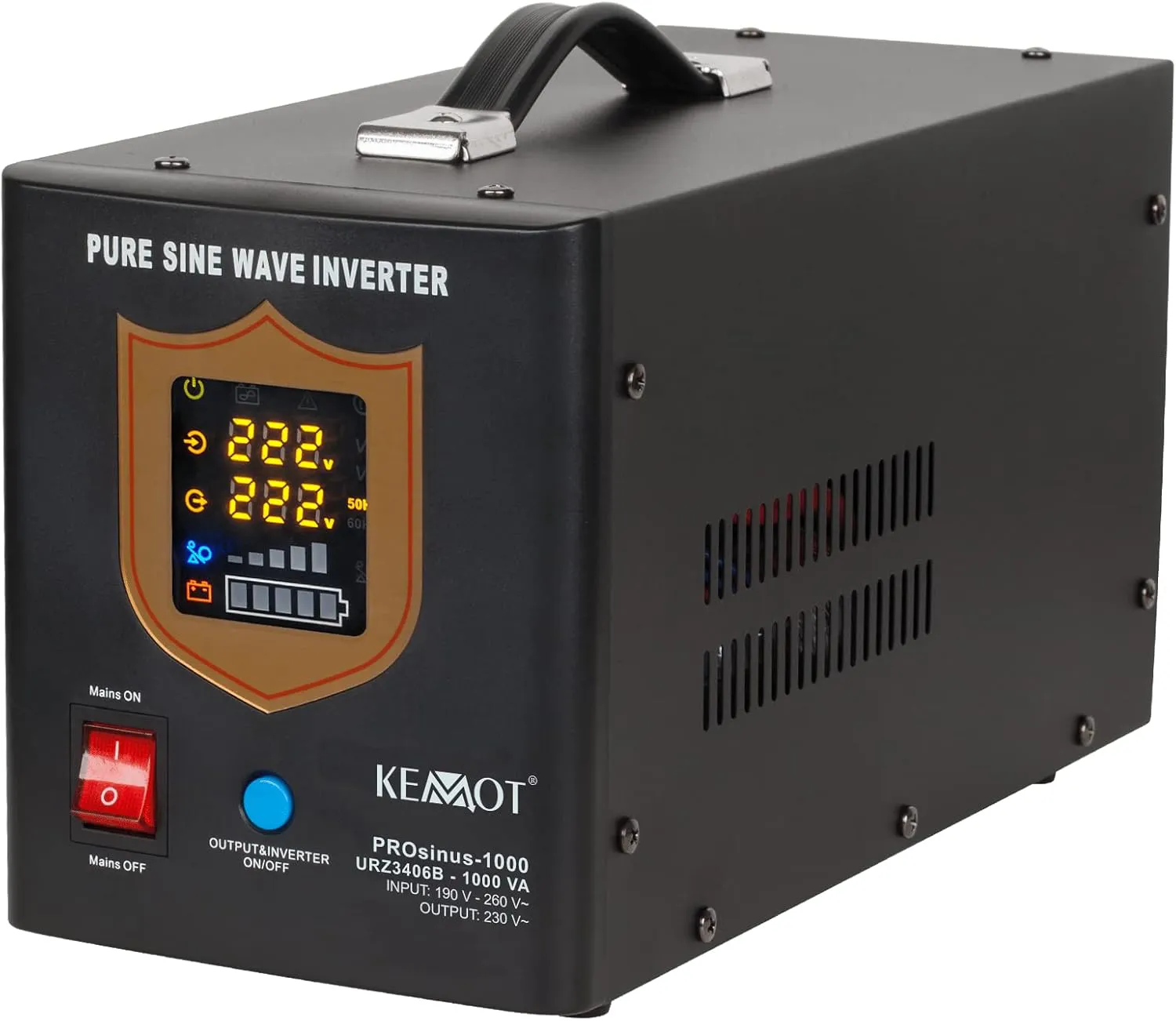Bild von KEMOT PROsinus 700 Notstromversorgung Wechselrichter mit reiner Sinuswelle und Ladefunktion, 12V 230V, 1000VA/700W, schwarz