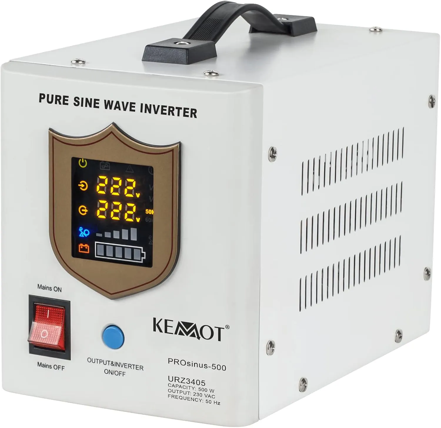 Bild von KEMOT PROsinus 800URZ Notstromversorgung mit reinem Sinus und Ladefunktion für 12V und 230V, 800 VA/500 W, in Weiß
