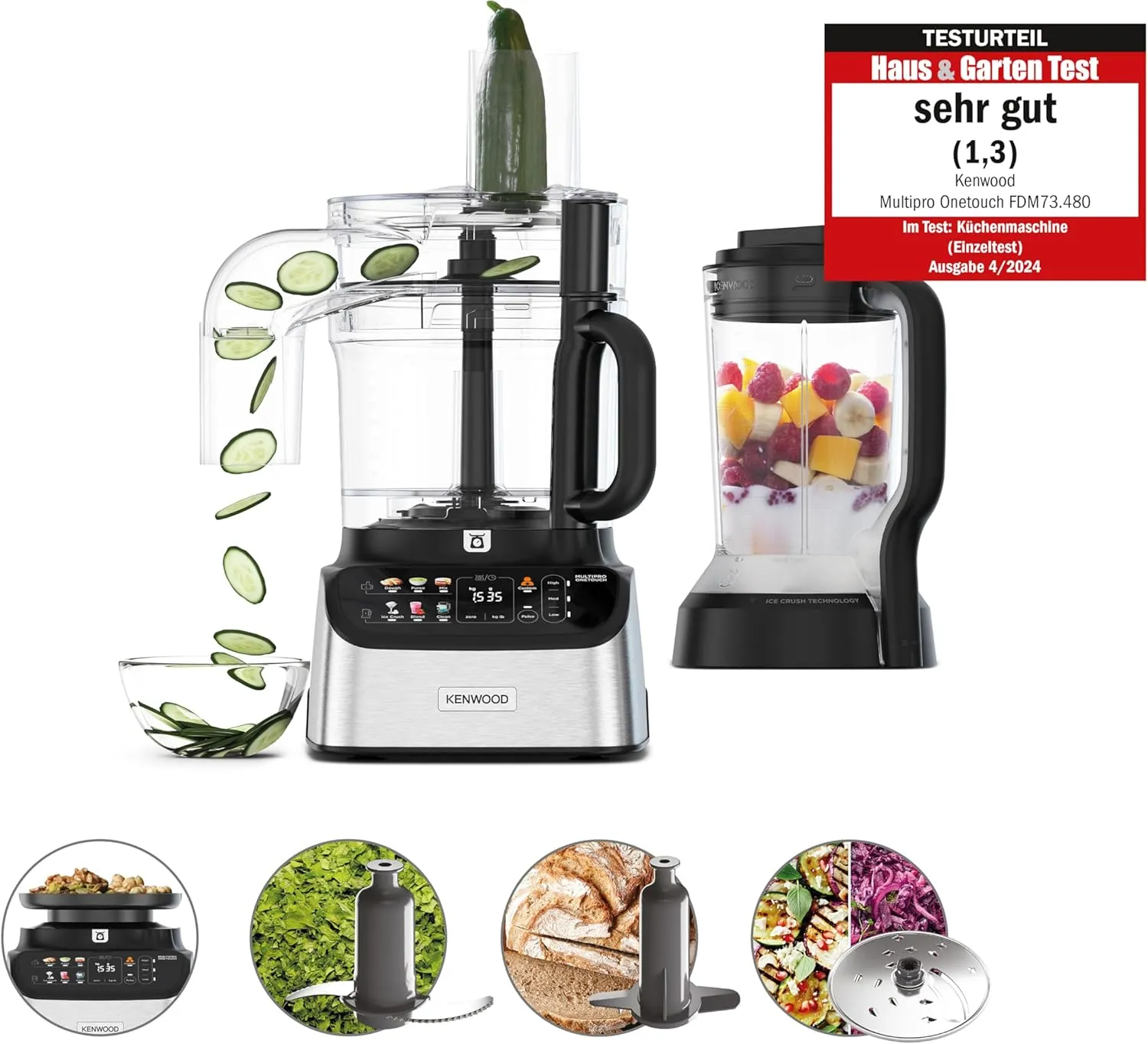 Bild von Kenwood MultiPro OneTouch FDM73.480SS Küchenmaschine und Mixer mit 6 Zubehörteilen, 6 Automatikprogrammen, integrierter Waage und 1000 Watt in Silber